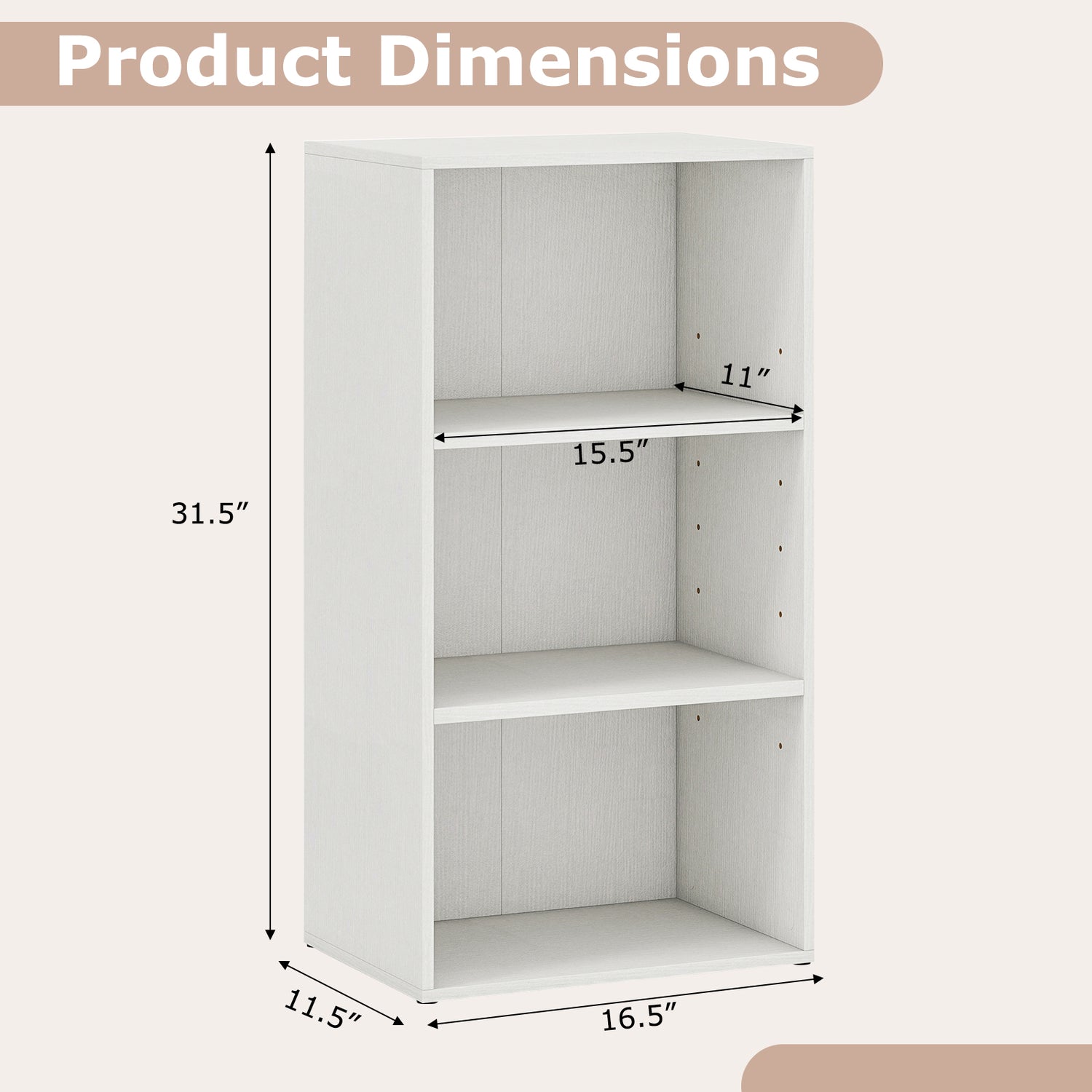 3 Open Shelf Bookcase Modern Storage Display Cabinet