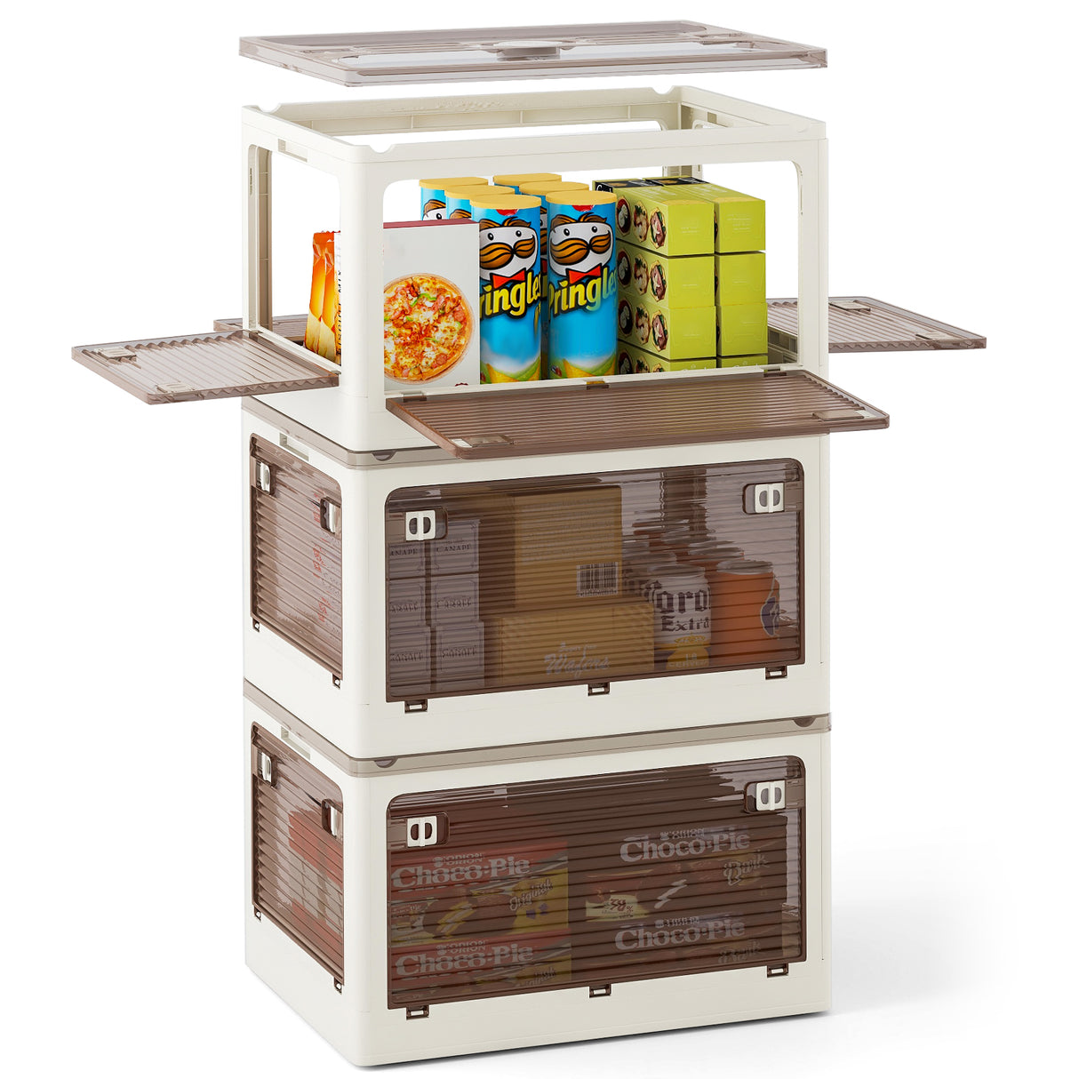 3-Pack Stackable Storage Bins with Lids with 5 Opening Ways