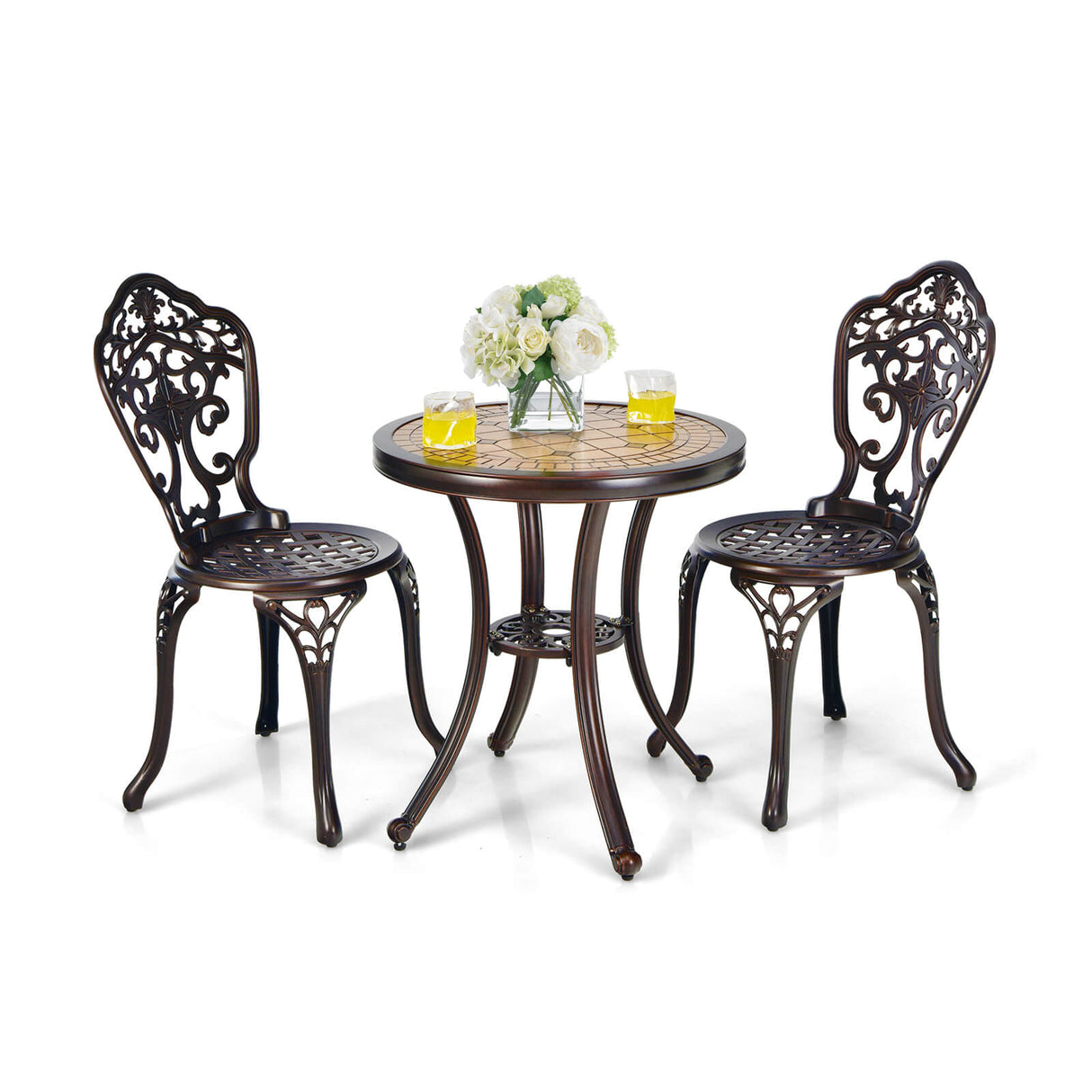 3-Piece All-Weather Cast Aluminum Patio Bistro Set-Copper