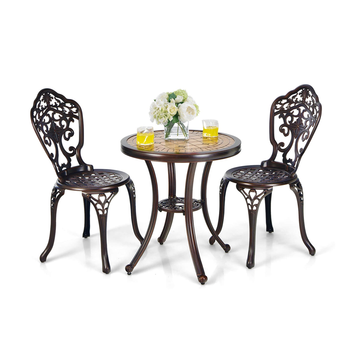 3-Piece All-Weather Cast Aluminum Patio Bistro Set-Copper