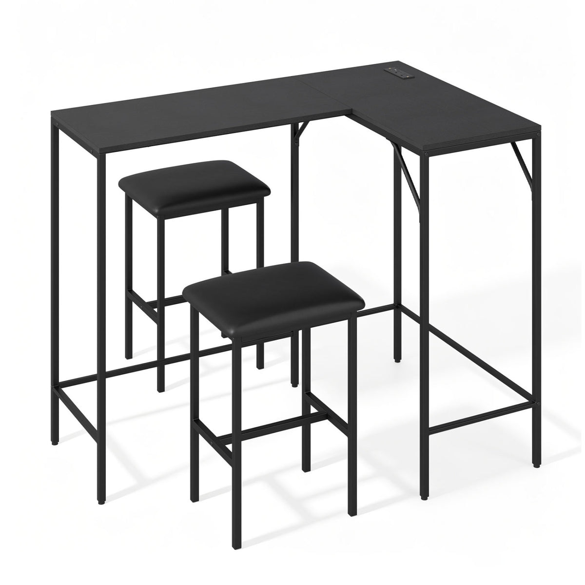 3-Piece Convertible L-Shaped Kitchen Table Chair Set with 2 AC Outlets USB Port and Type-C Port