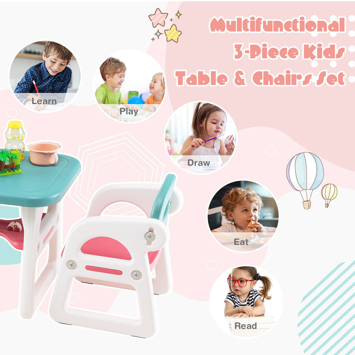 Kids Table and Chair Set with Building Blocks