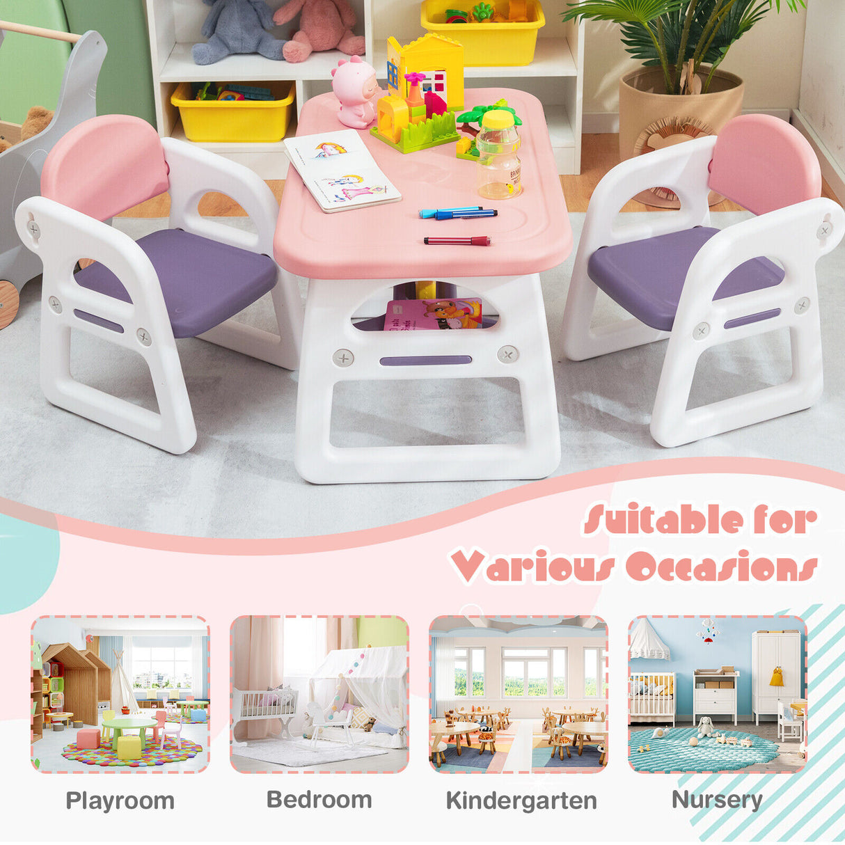 Kids Table and Chair Set with Building Blocks