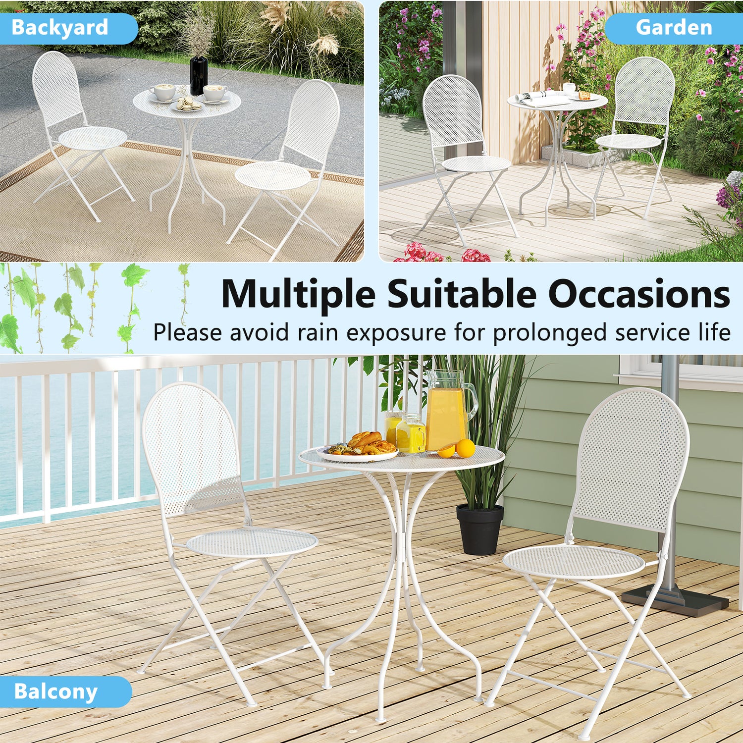 3 Pieces Patio Bistro Set Outdoor Conversation Furniture Table and Folding Chair
