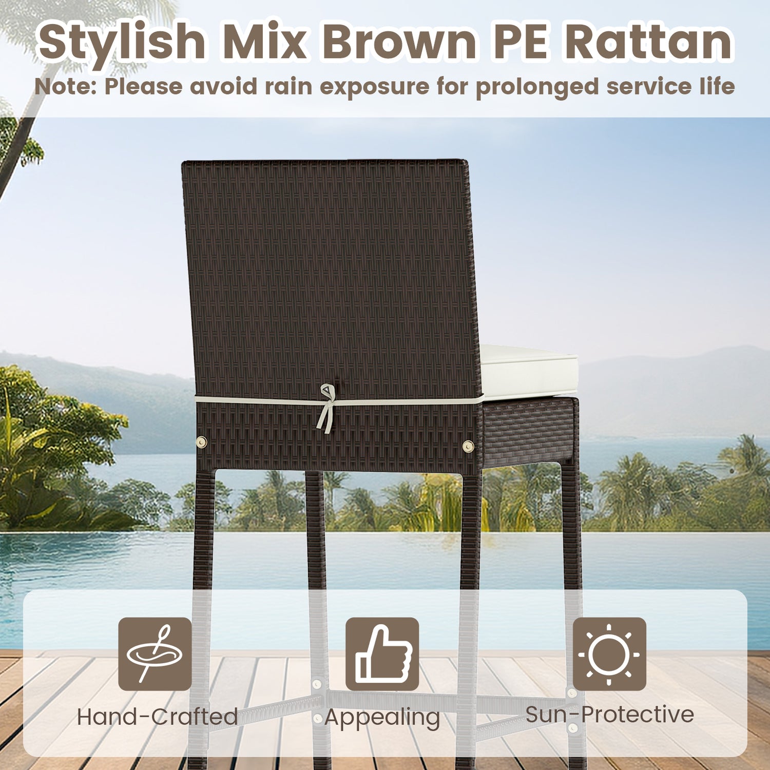 3 Piece Outdoor Bar Set Patio Heavy-Duty Metal Barstool and Table Set-White