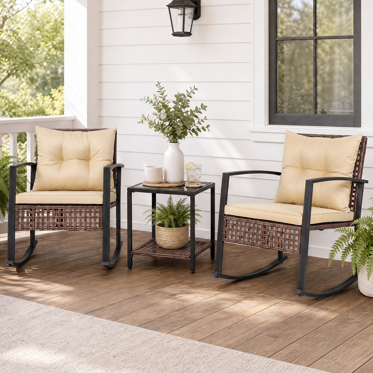3-Piece Outdoor Rocking Chair Set