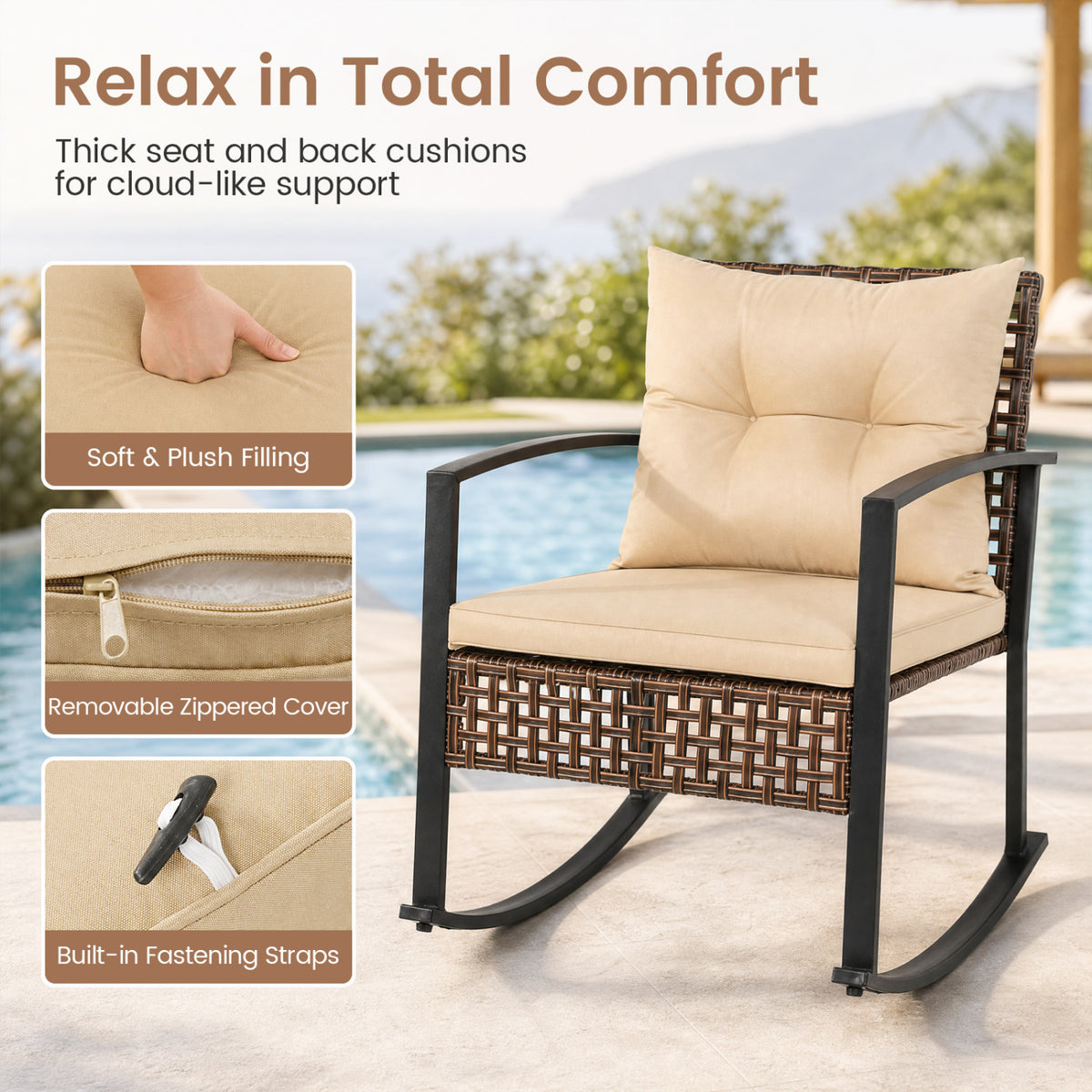3-Piece Outdoor Rocking Chair Set