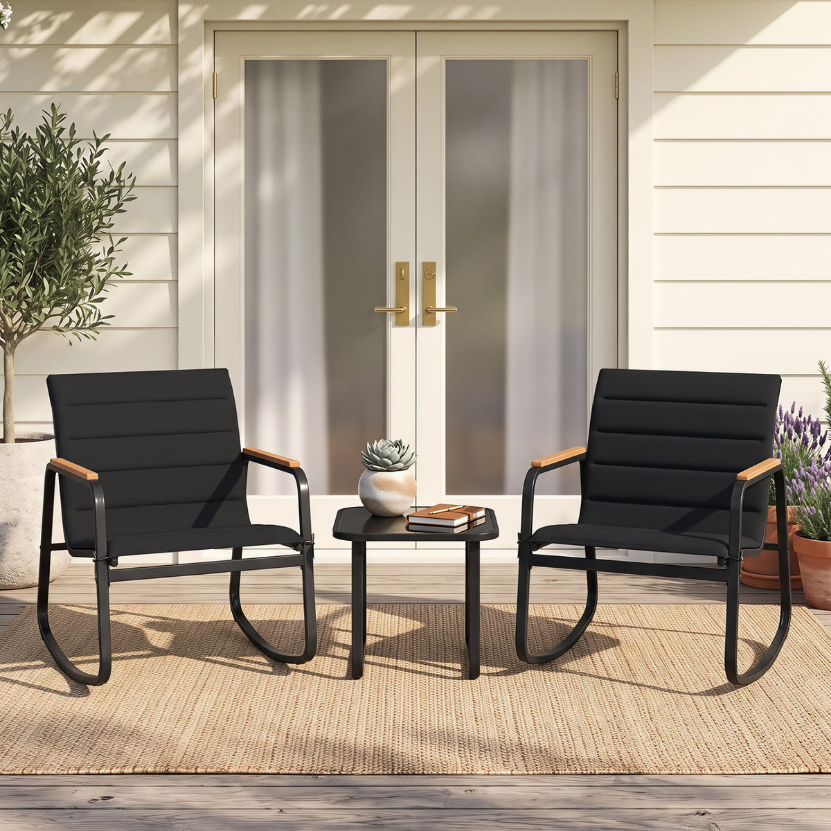 3 Piece Outdoor Rocking Bistro Set Porch Rocker Chairs