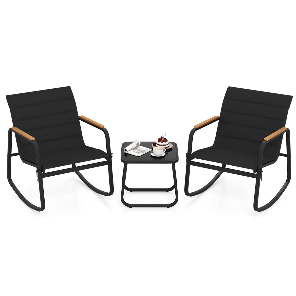 3 Piece Outdoor Rocking Bistro Set Porch Rocker Chairs