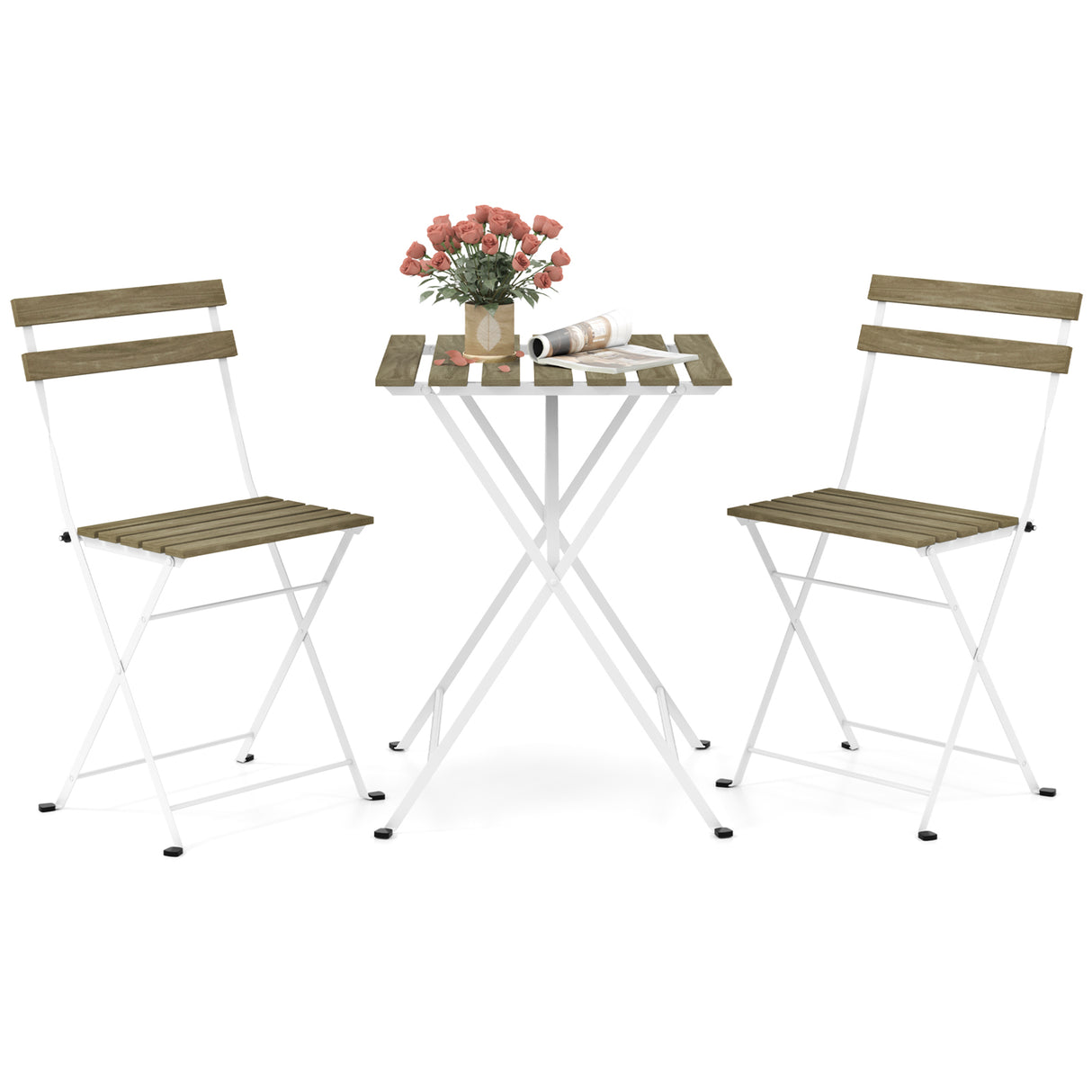 3 Piece Patio Acacia Wood Bistro Set with Slatted Seat and Tabletop