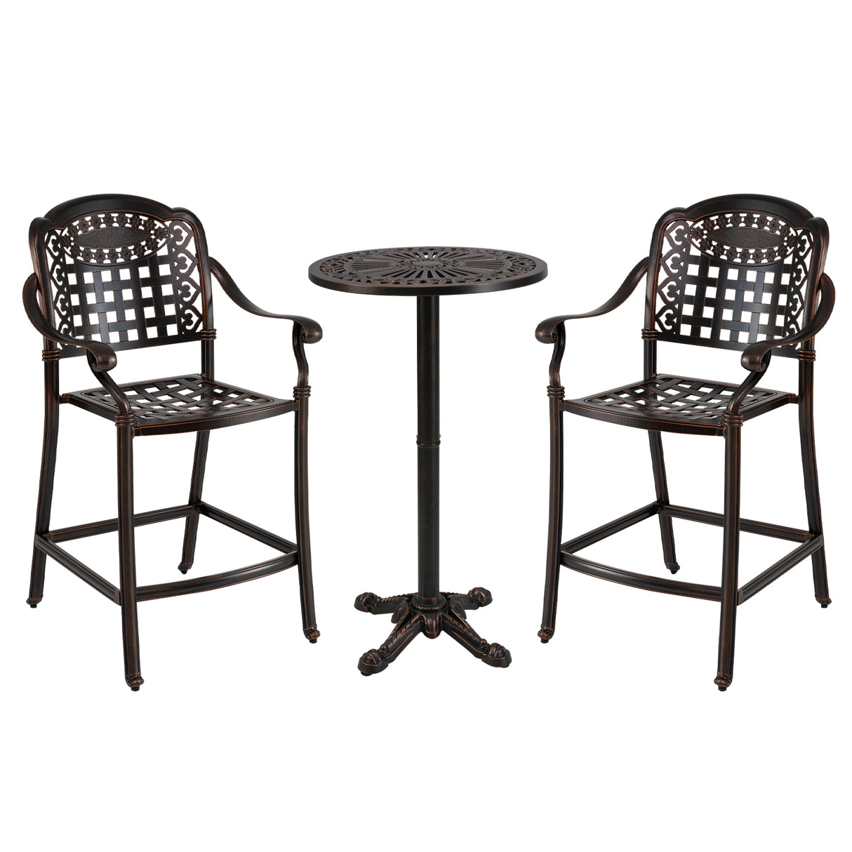 3 Piece Patio Bar Set Outdoor Cast Aluminum Round High Top Table 2 Counter Height Bar Stools