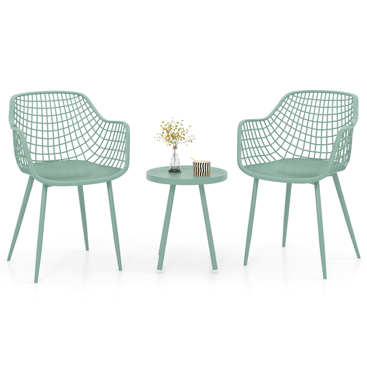 3 Piece Patio Chair Set with PP Seat and Tabletop for Porch