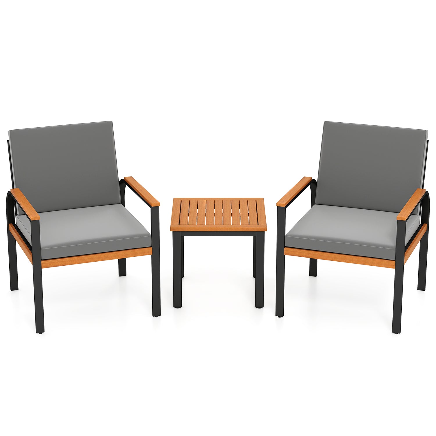 3 Piece Patio Furniture Set Outdoor Conversation Set with Coffee Table-Grey