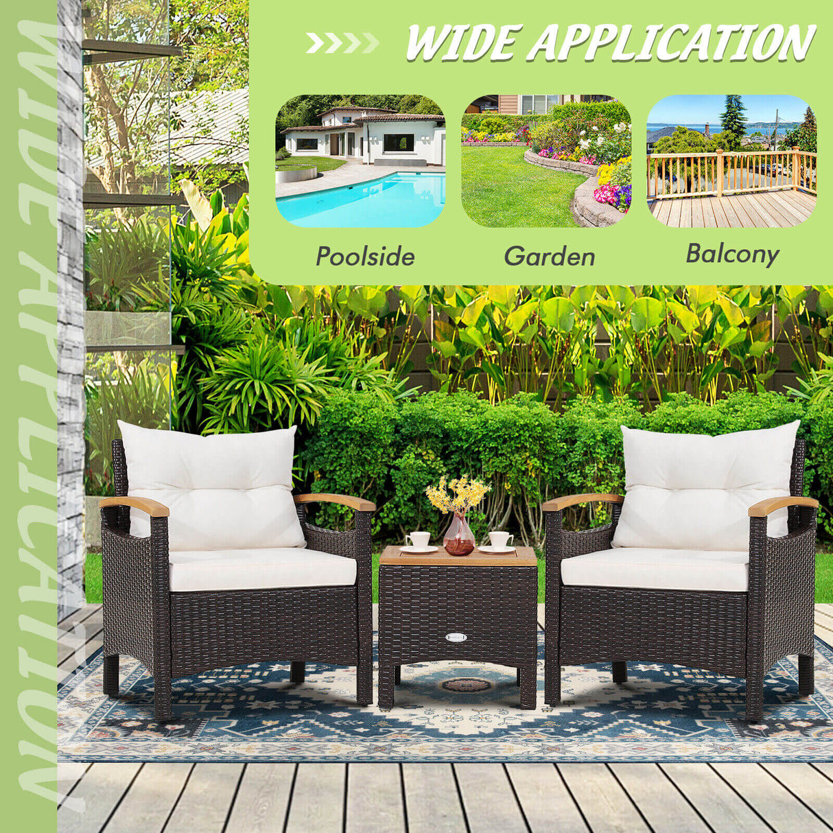 3 Pieces Patio Rattan Furniture Set with Removable Cushion