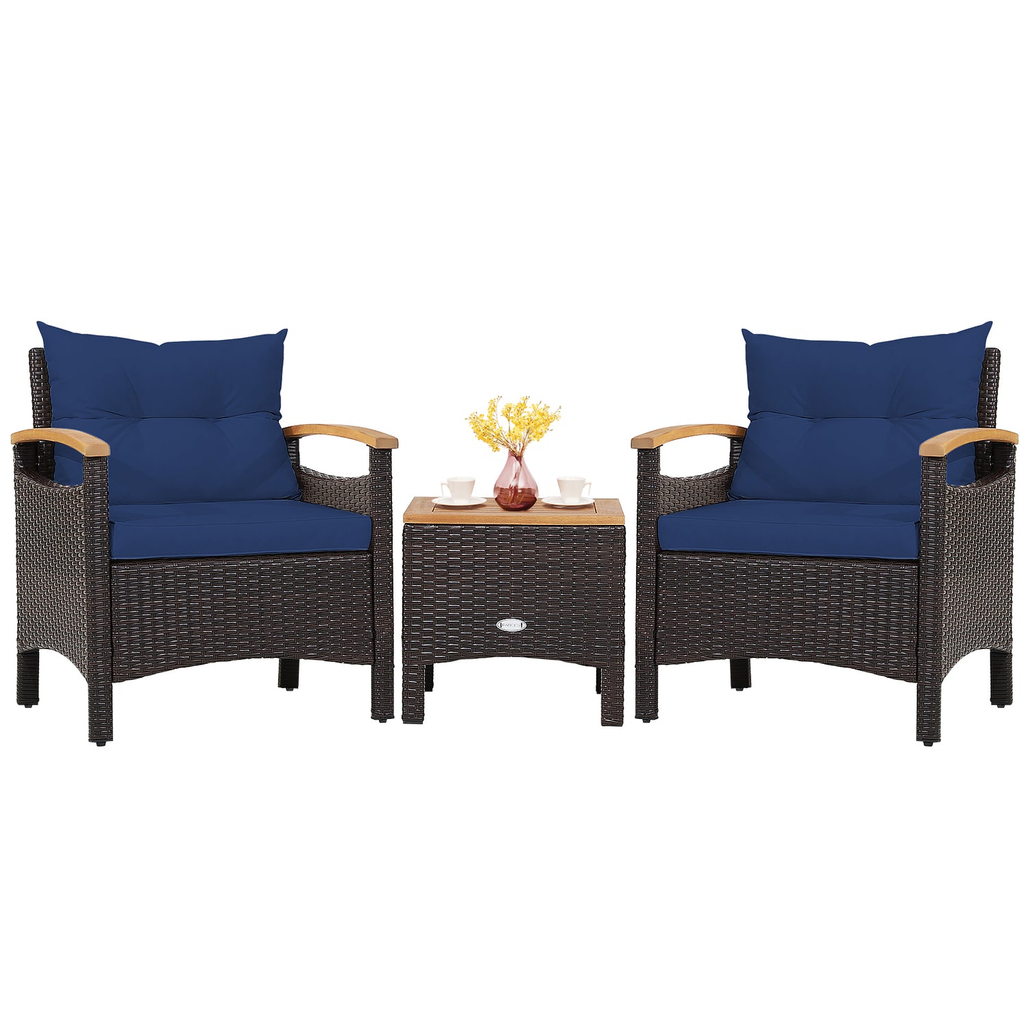 3 Pieces Patio Rattan Furniture Set with Removable Cushion