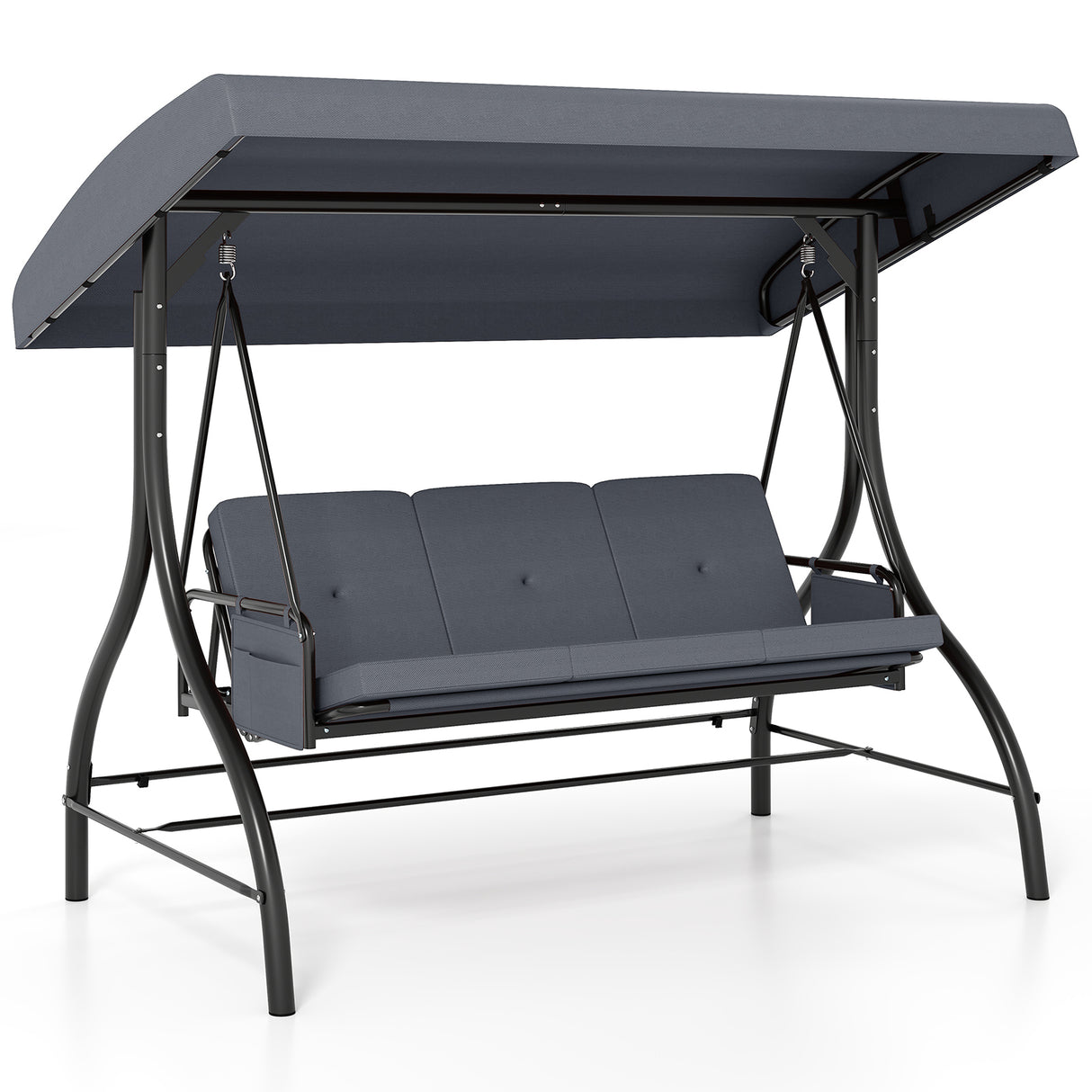 3-Piece Patio Swing with Canopy Removable Cushions and Side Pockets