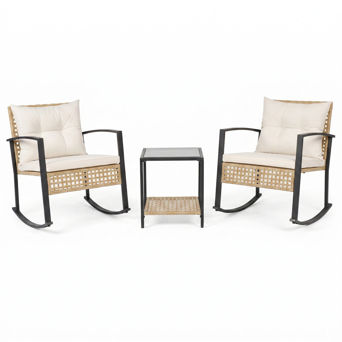 3-Piece Rattan Wicker Patio Conversation Set for Porch Balcony Garden Backyard-White