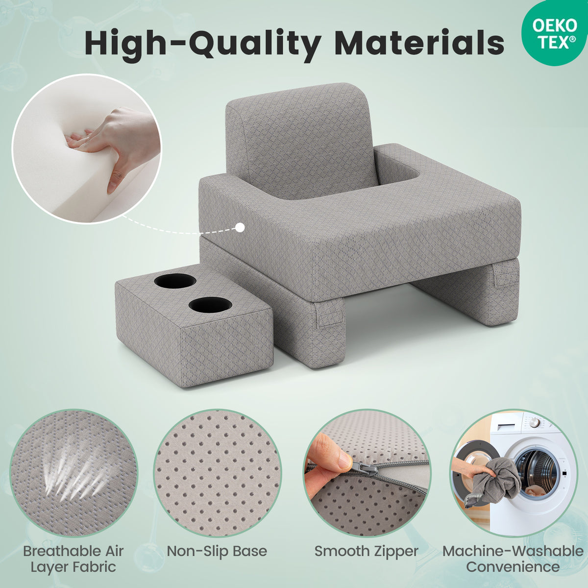 3-Piece Reading Pillow Set Extra Large Lap Desk with Coaster-Gray