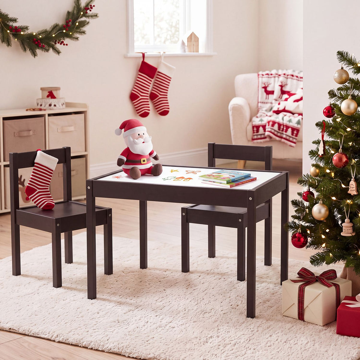 3-Piece Toddler Activity Table Set with Solid Rubber Wood Frame