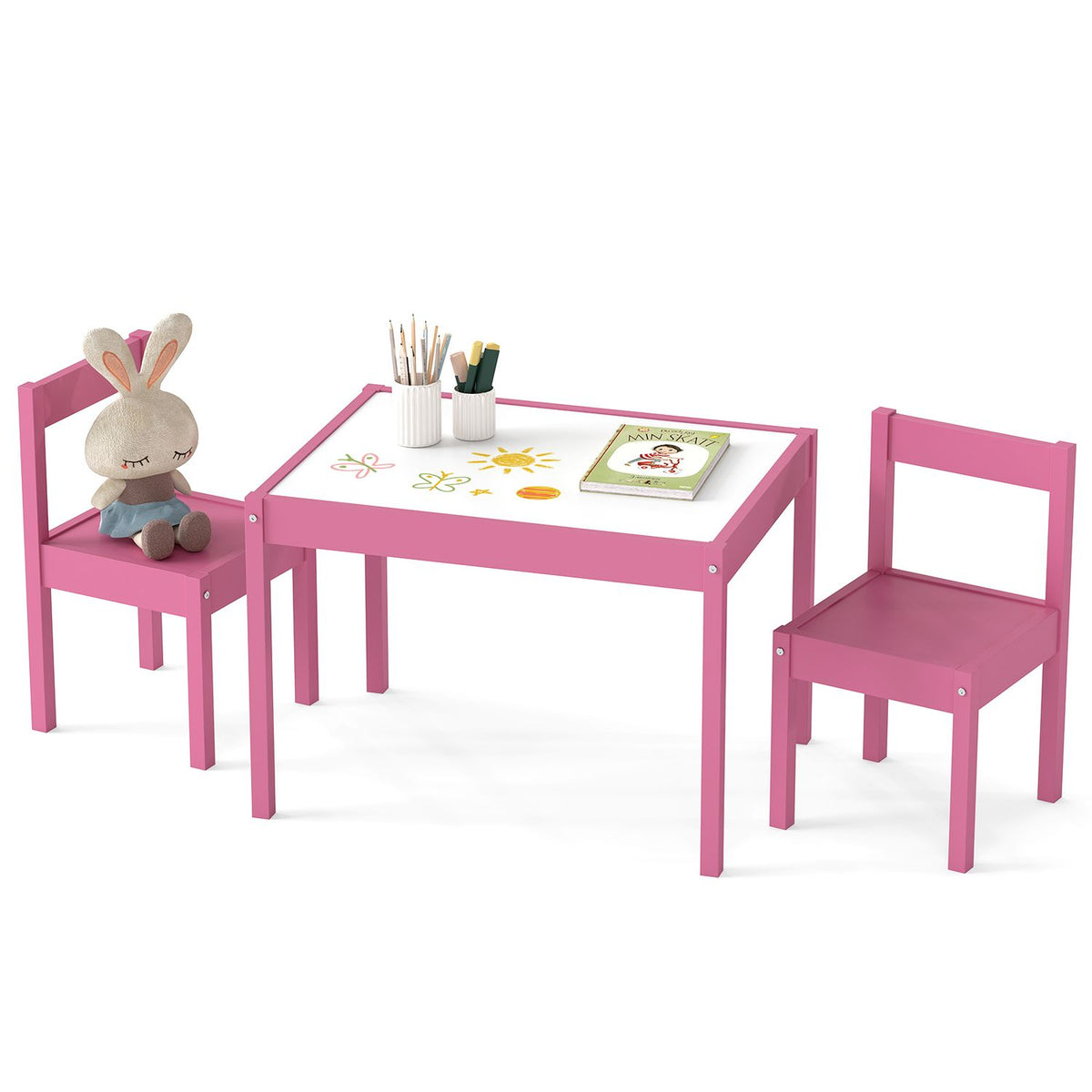 3-Piece Toddler Activity Table Set with Solid Rubber Wood Frame