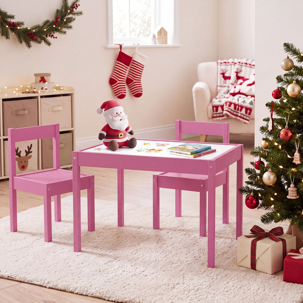 3-Piece Toddler Activity Table Set with Solid Rubber Wood Frame