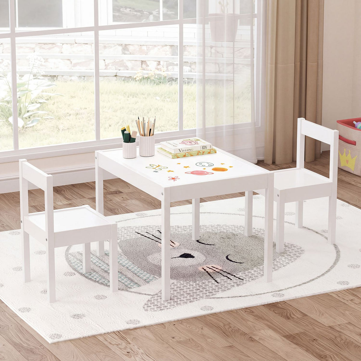 3-Piece Toddler Activity Table Set with Solid Rubber Wood Frame