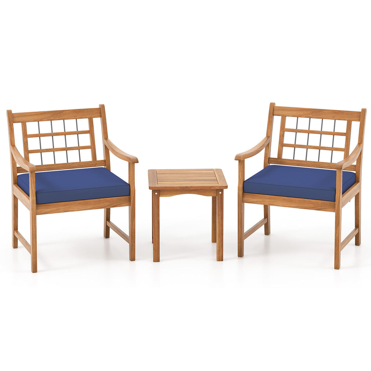 3 Piece Wood Patio Furniture Set with Seat Cushions and Acacia Wood Frame