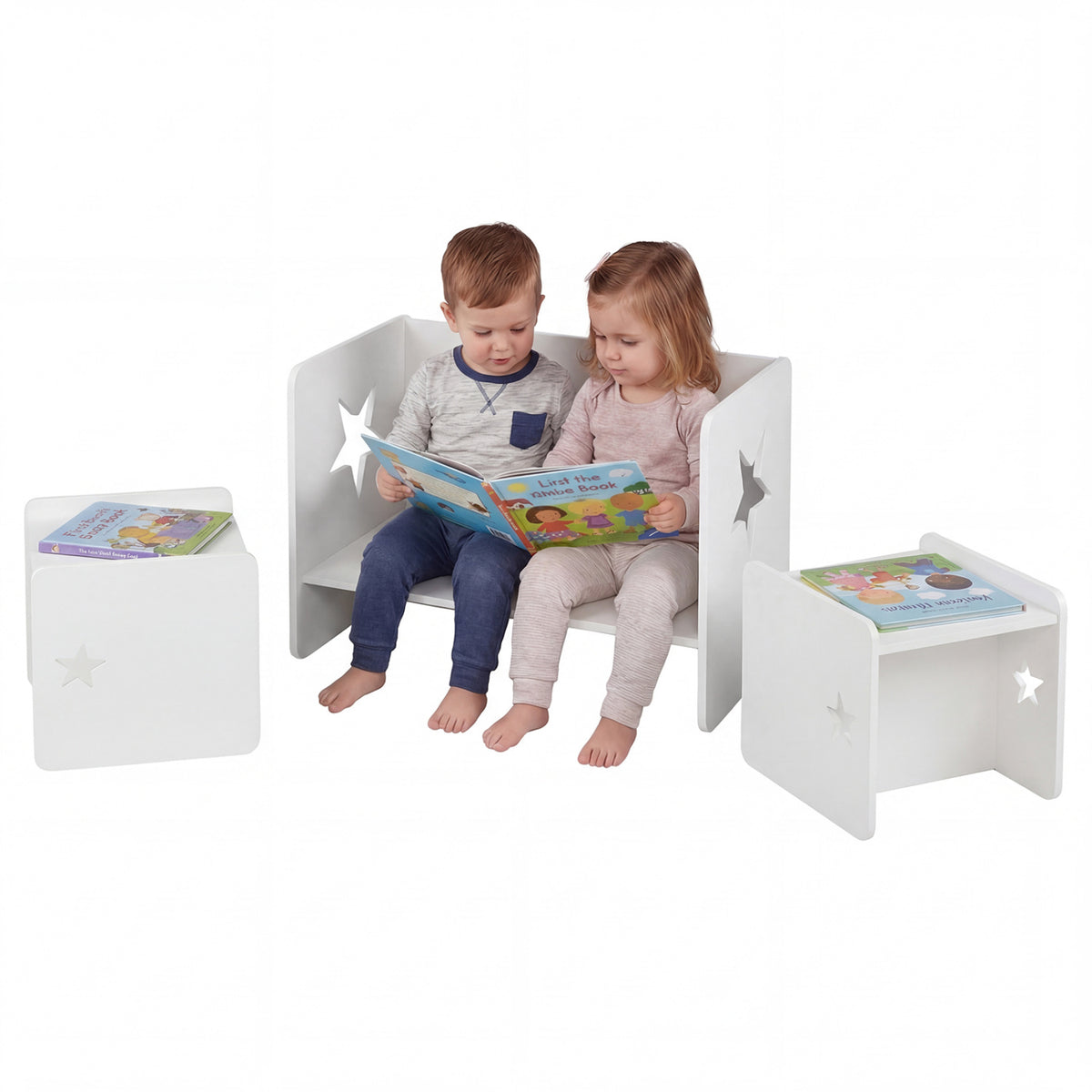 3 Pieces Kids Table and Chair Set Space-saving Toddler Table and 2 Chairs-White
