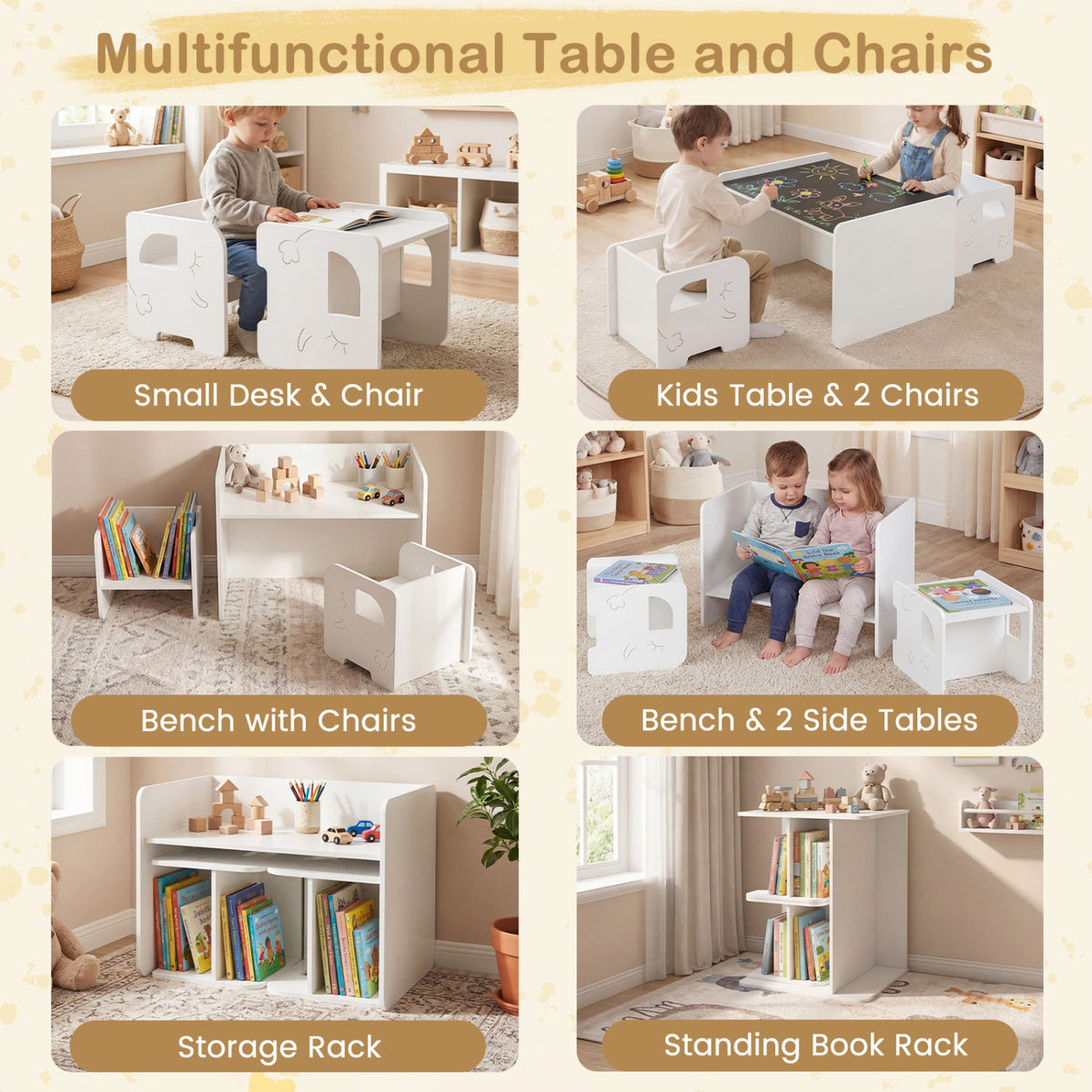 3 Pieces Kids Table and Chair Set with Space-saving Toddler Table and 2 Chairs