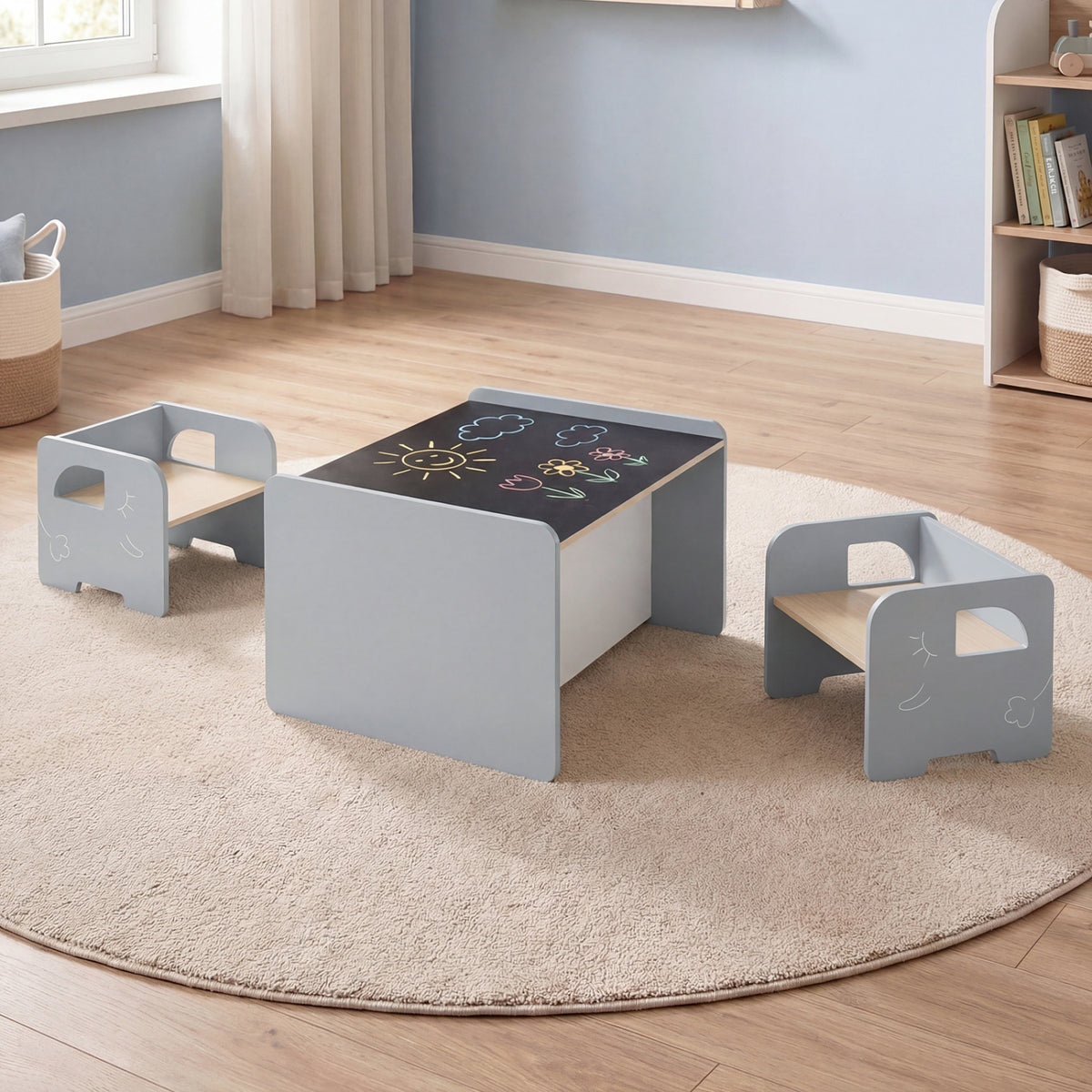 3 Pieces Kids Table and Chair Set with Space-saving Toddler Table and 2 Chairs