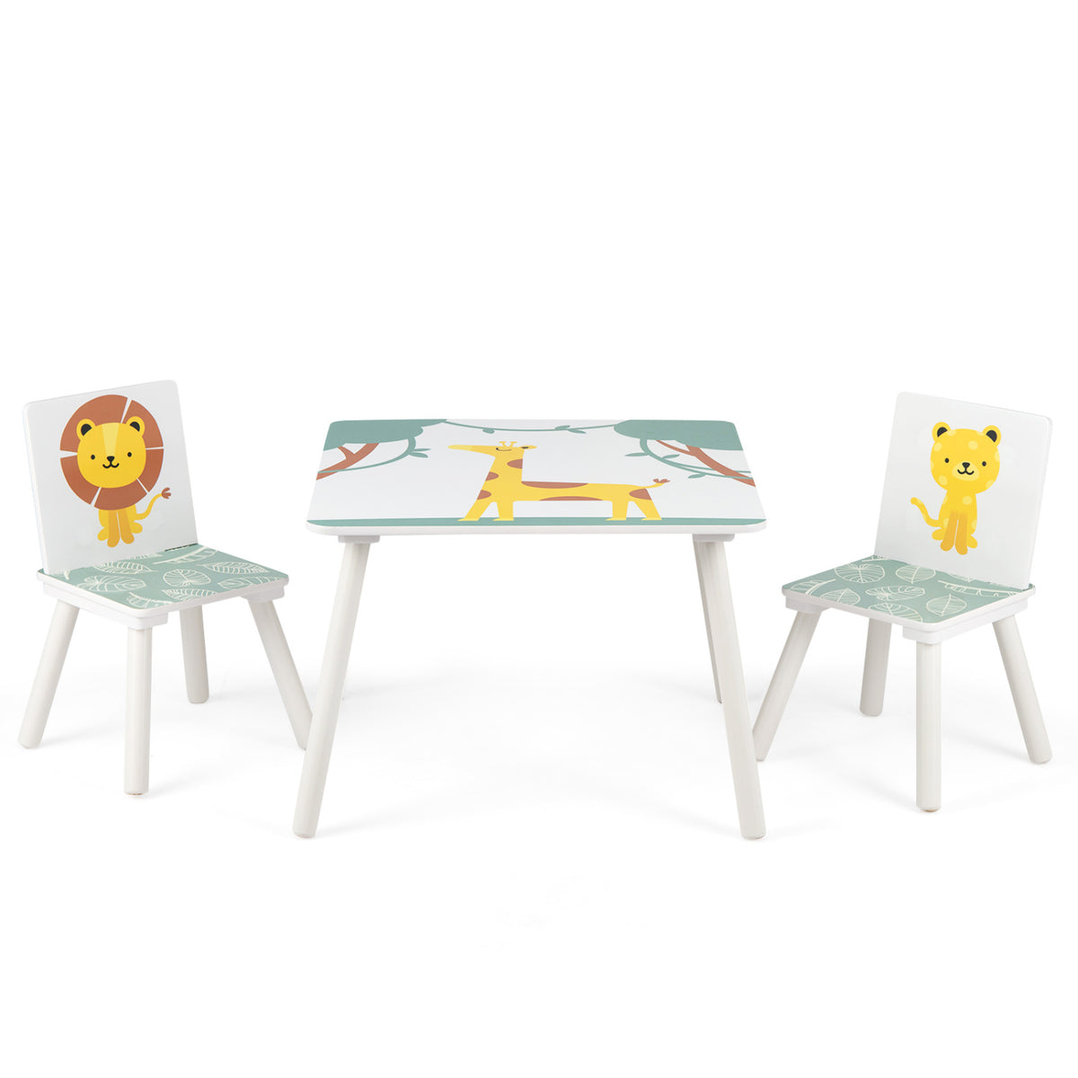 3 Pieces Kids Table and Chairs Set with Animal Patterns for Aged 3-6 Years Old