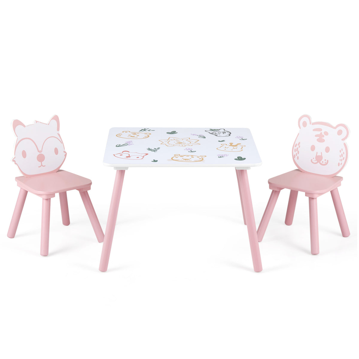 3 Pieces Kids Table and Chairs Set with Animal Patterns for Kids