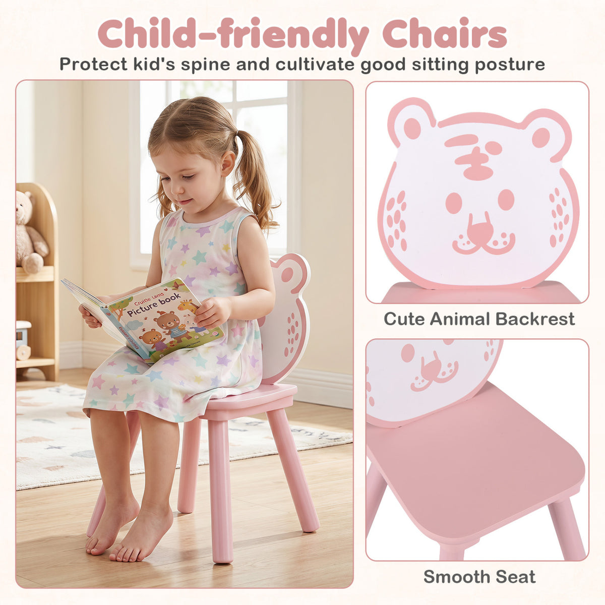 3 Pieces Kids Table and Chairs Set with Animal Patterns for Kids