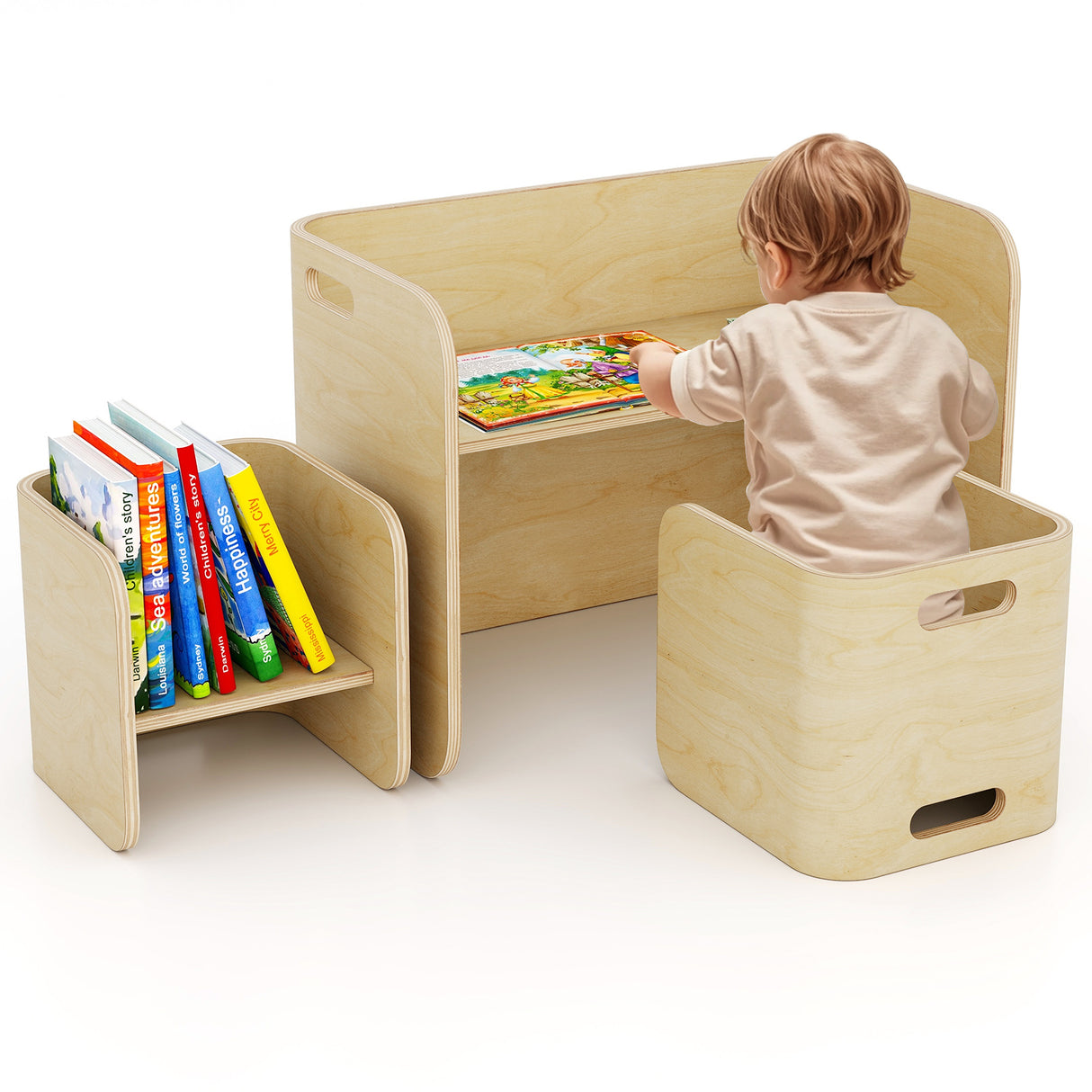 3 Pieces Kids Wooden Table and Chair Set