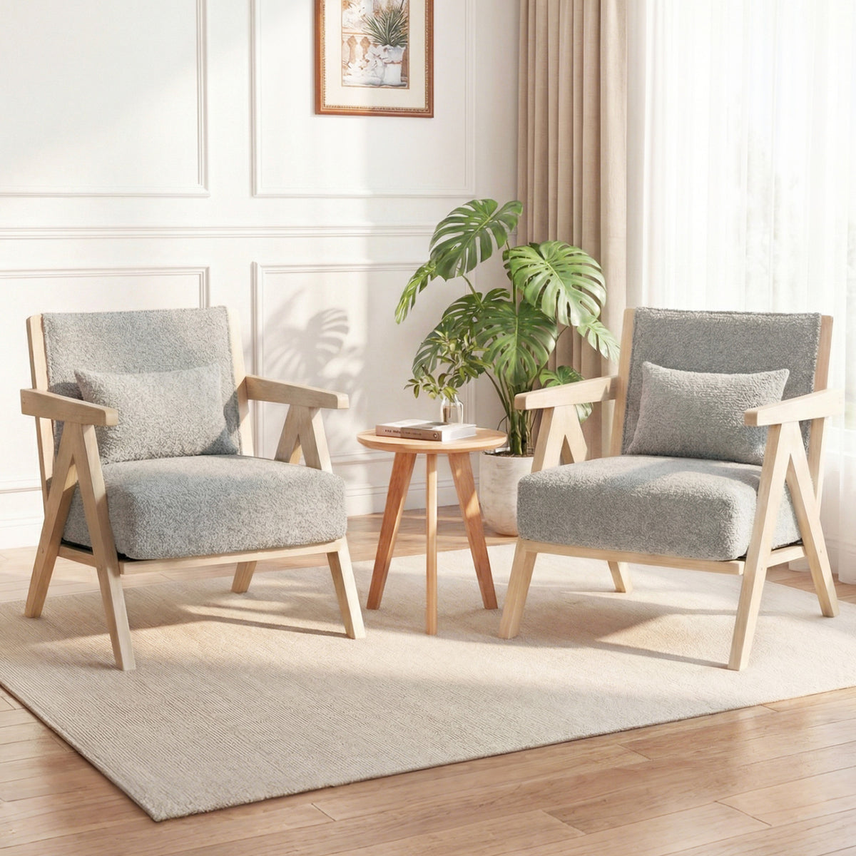 3 Pieces Living Room Furniture Set with Rubber Wood Frame
