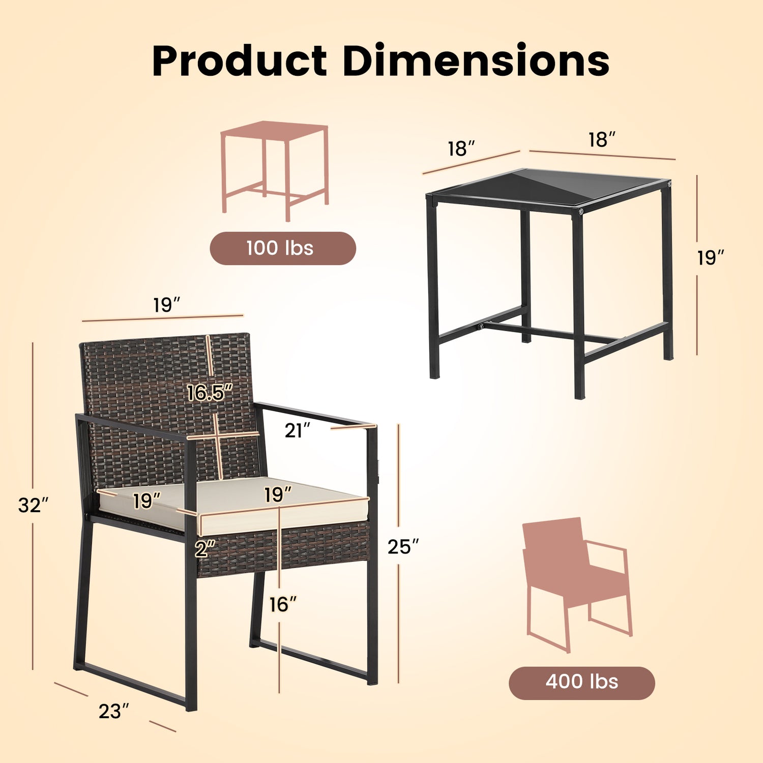 3 Pieces Modern Heavy Duty Patio Furniture Set with Coffee Table