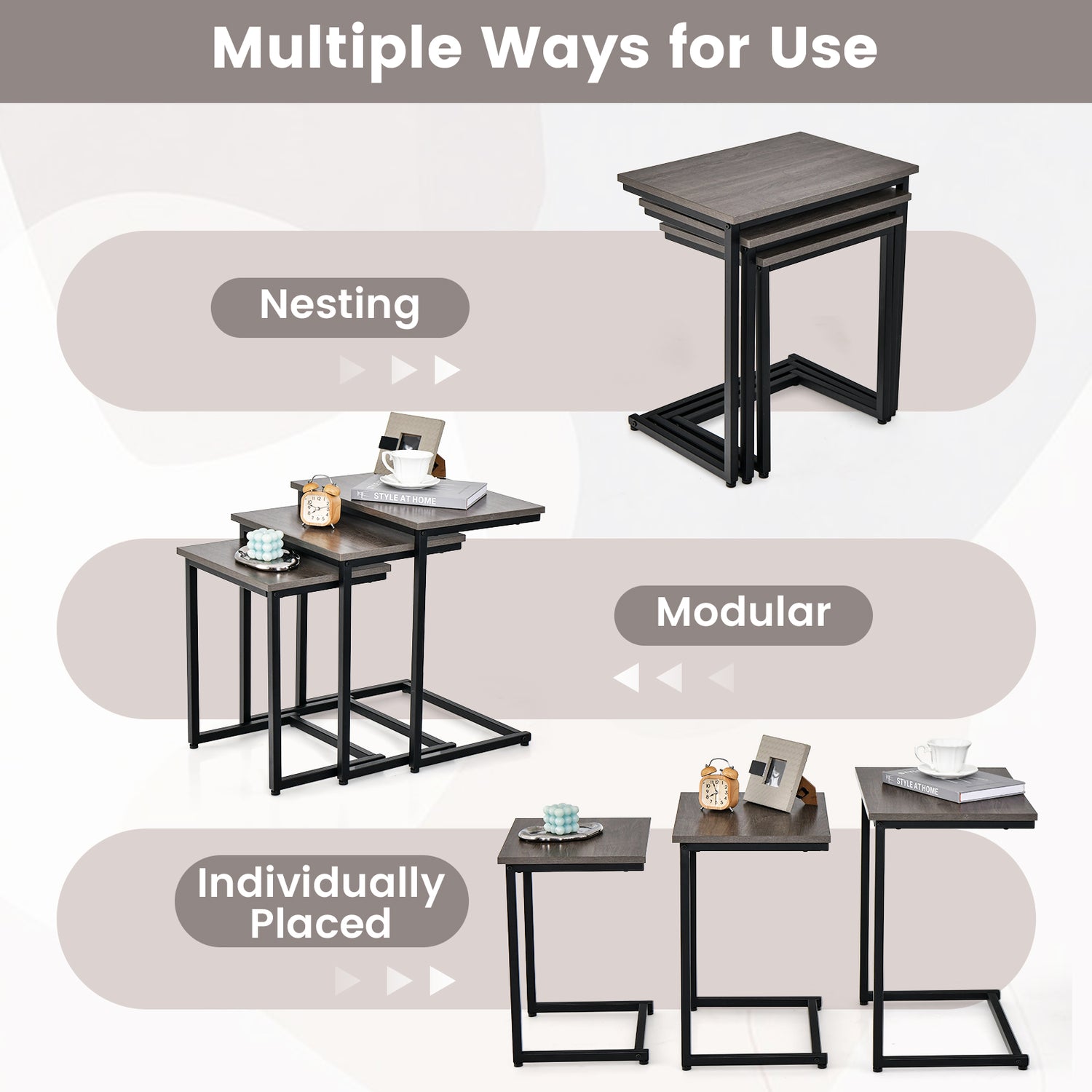 3 Pieces Multifunctional Coffee End Table Set