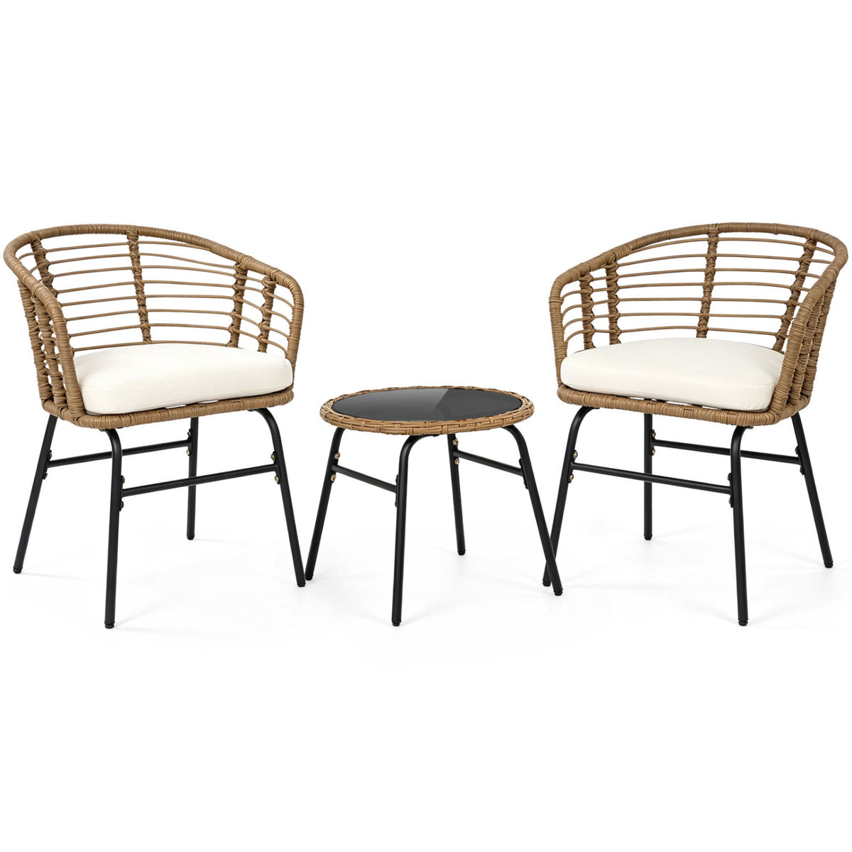 3 Pieces Outdoor Patio Furniture Set with Soft Cushions-White
