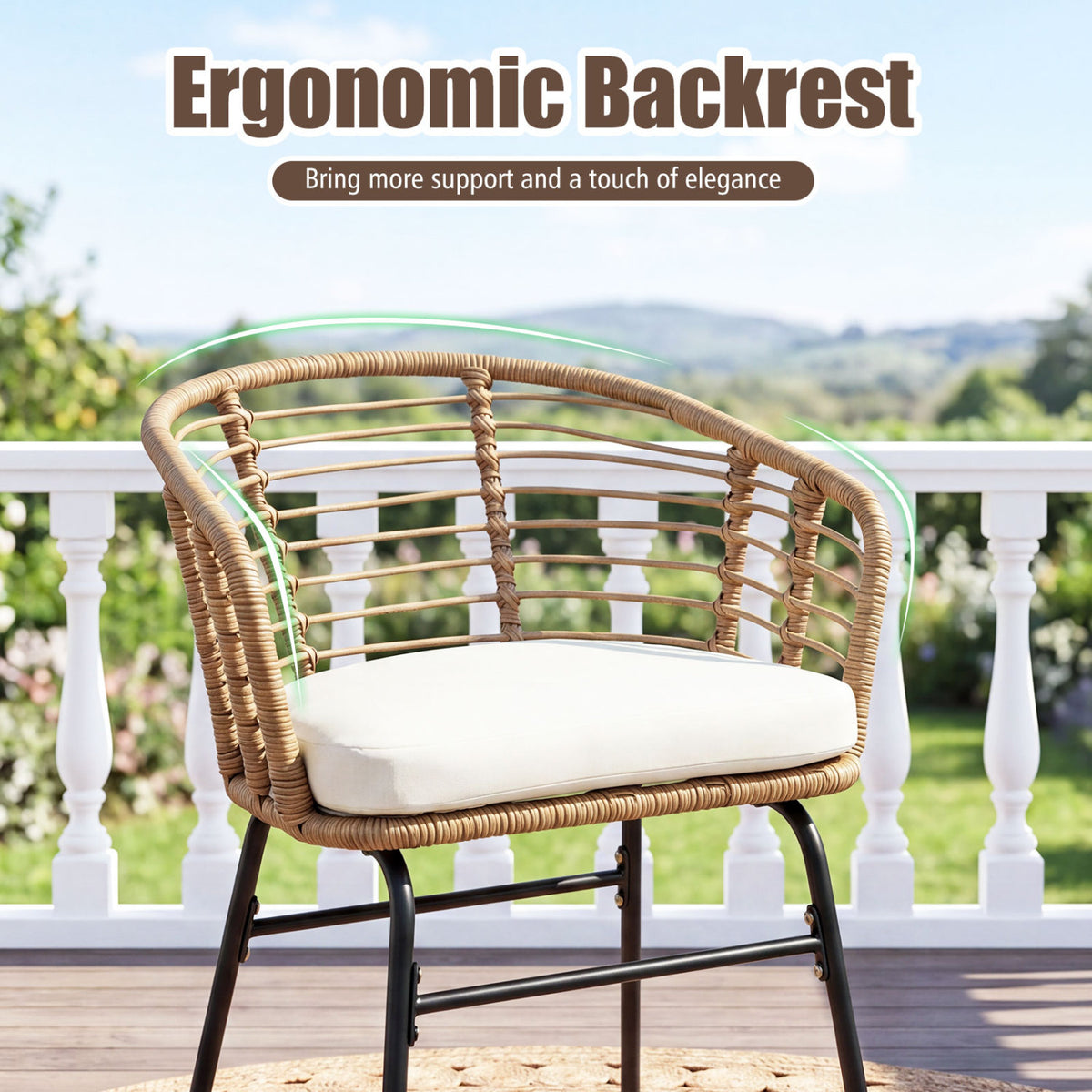 3 Pieces Outdoor Patio Furniture Set with Soft Cushions-White