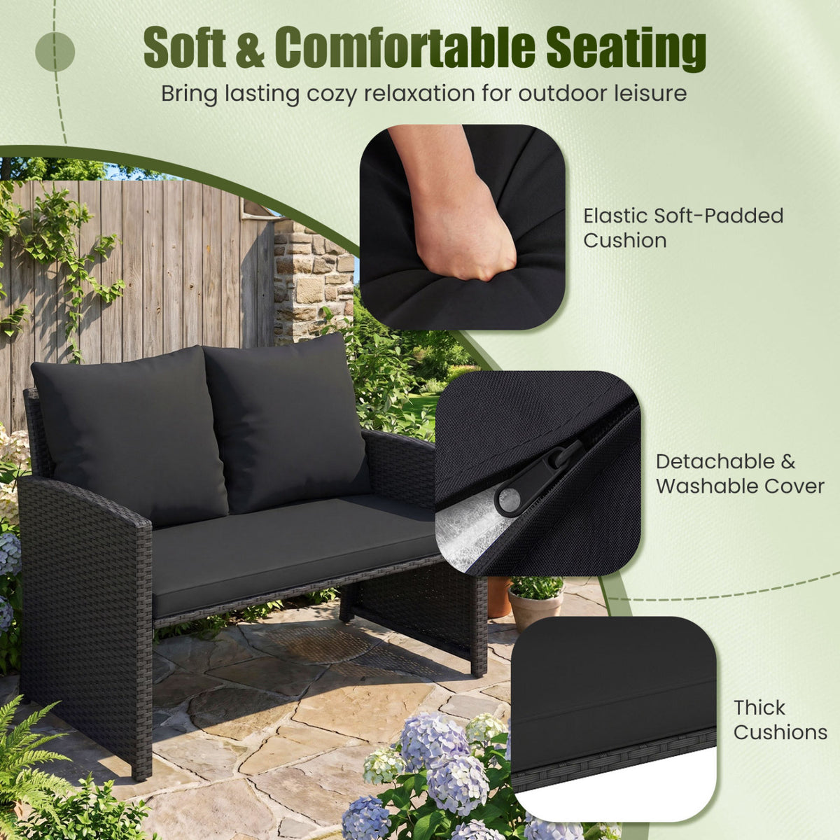 3 Pieces Outdoor Patio PE Wicker Furniture Set with Cushions
