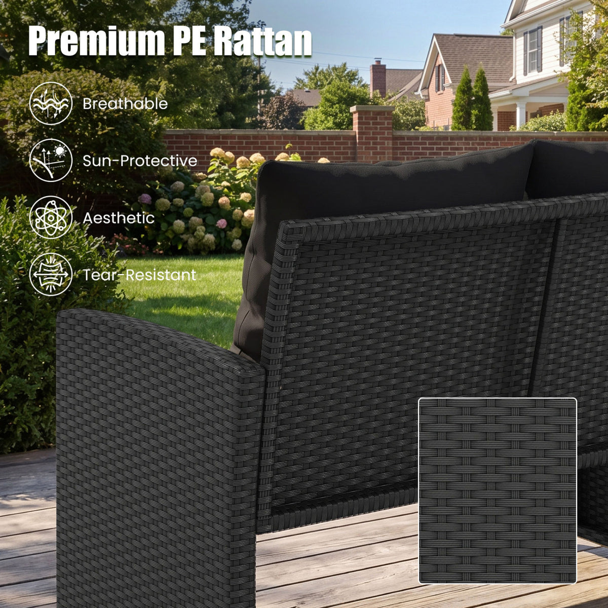 3 Pieces Outdoor Patio PE Wicker Furniture Set with Cushions