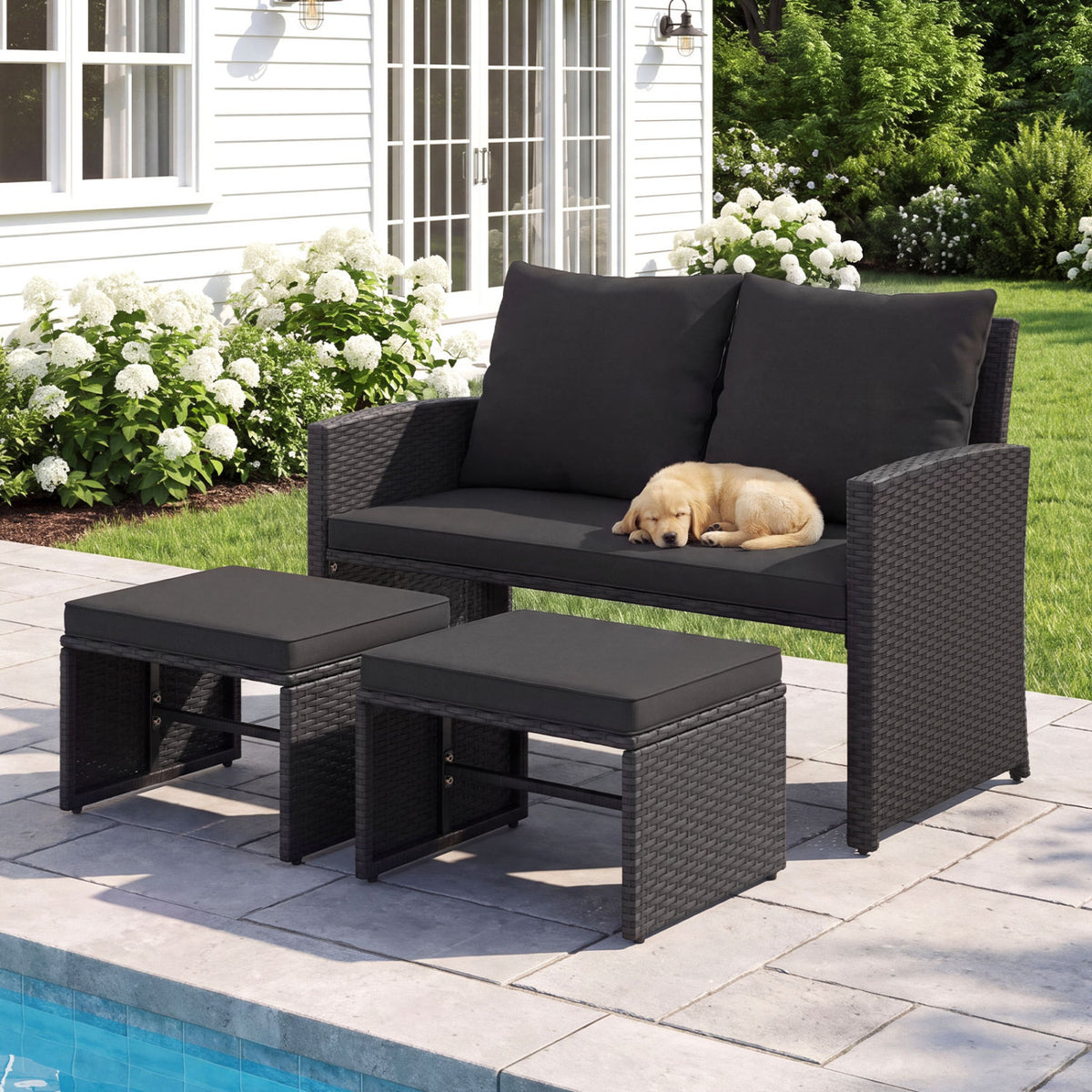 3 Pieces Outdoor Patio PE Wicker Furniture Set with Cushions