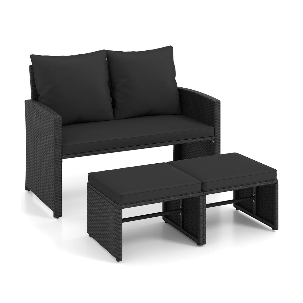 3 Pieces Outdoor Patio PE Wicker Furniture Set with Cushions