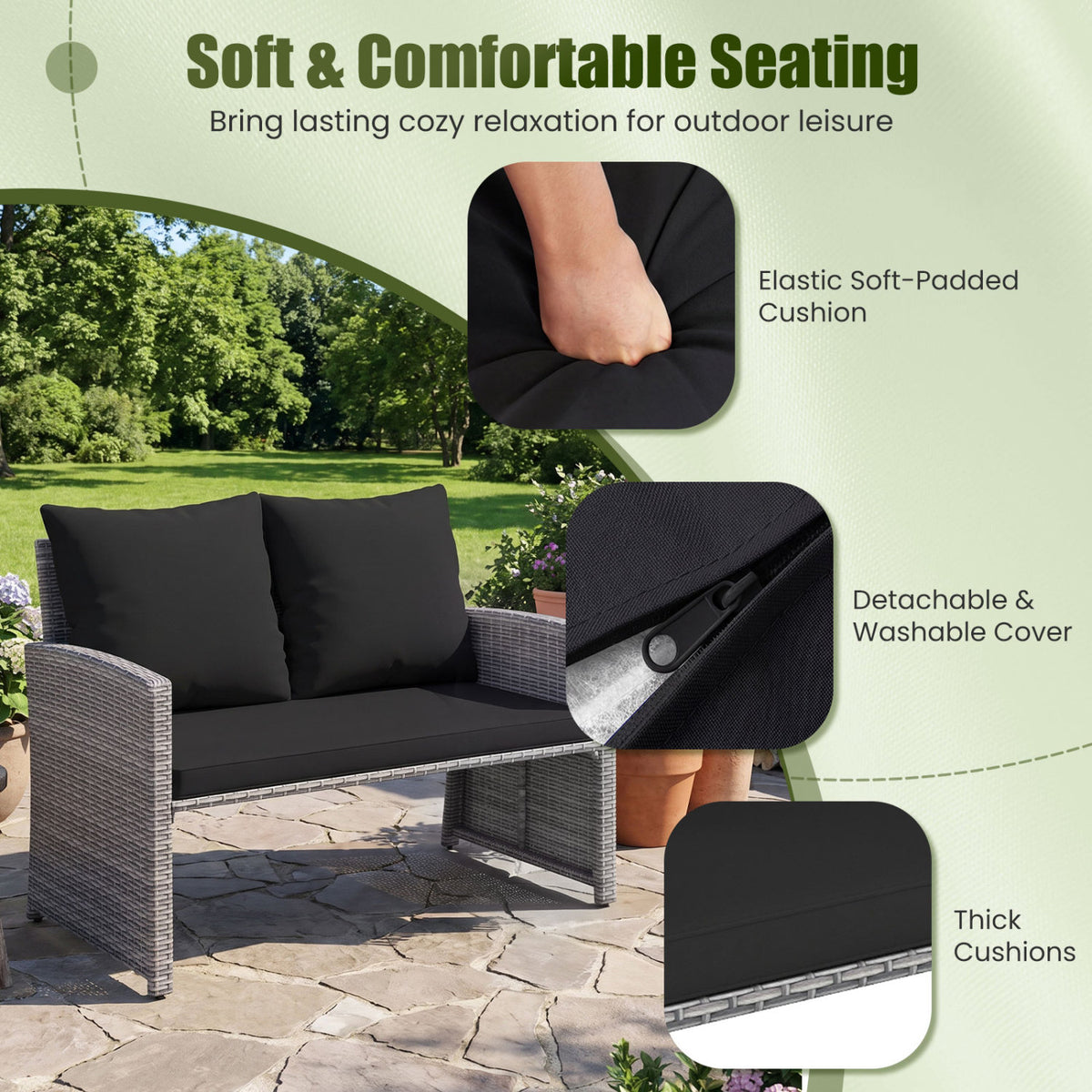3 Pieces Outdoor Patio PE Wicker Furniture Set with Cushions