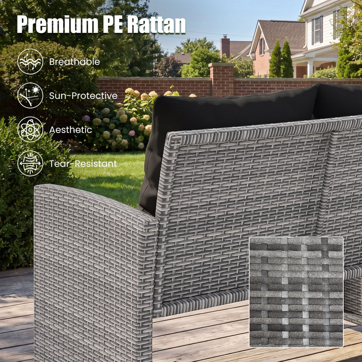 3 Pieces Outdoor Patio PE Wicker Furniture Set with Cushions