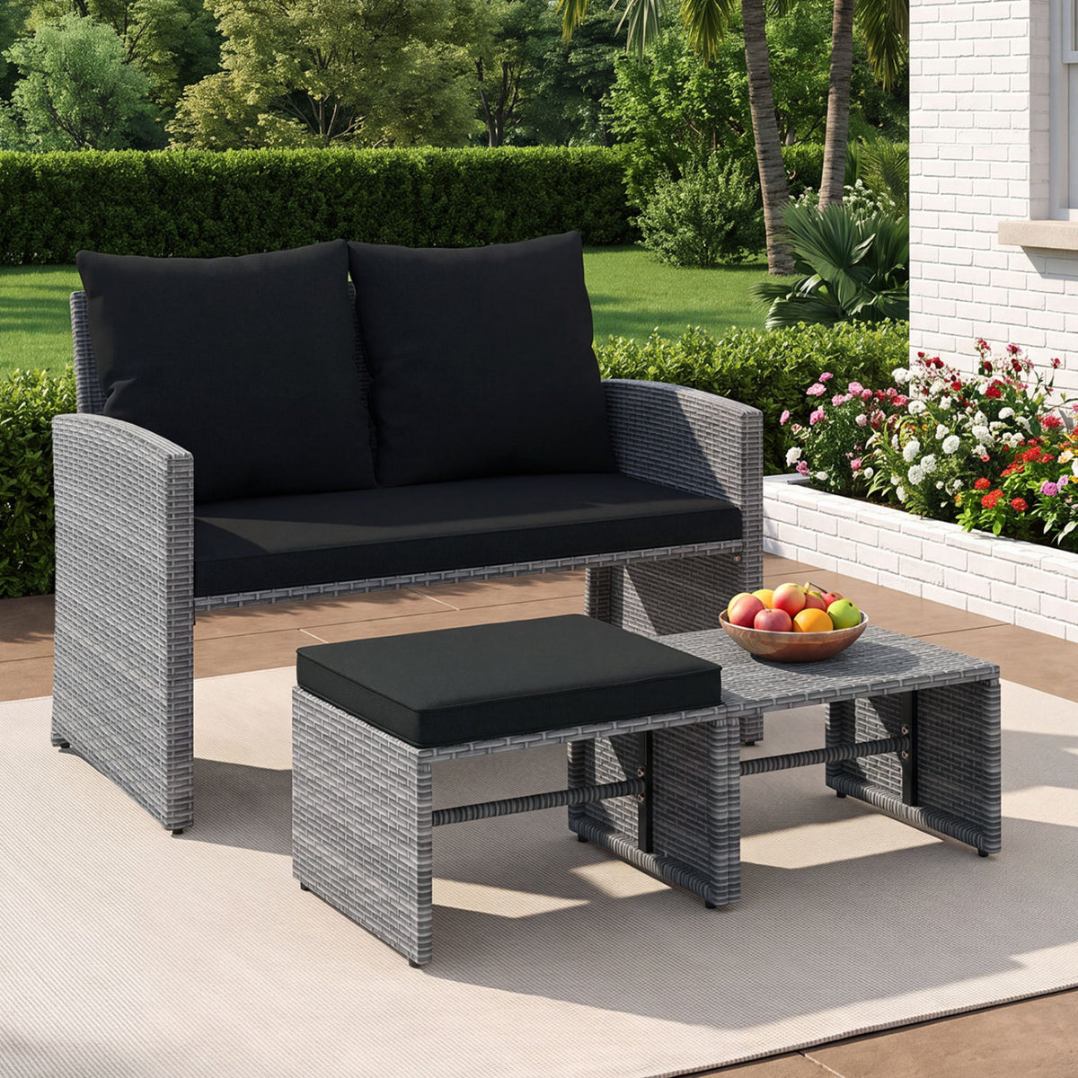 3 Pieces Outdoor Patio PE Wicker Furniture Set with Cushions