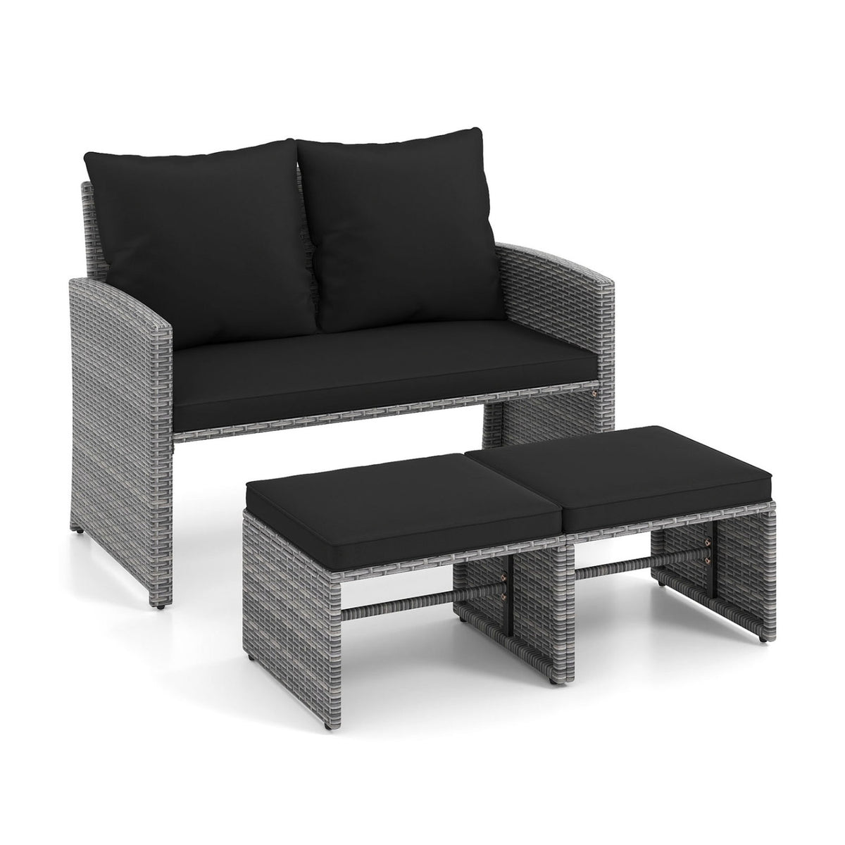 3 Pieces Outdoor Patio PE Wicker Furniture Set with Cushions