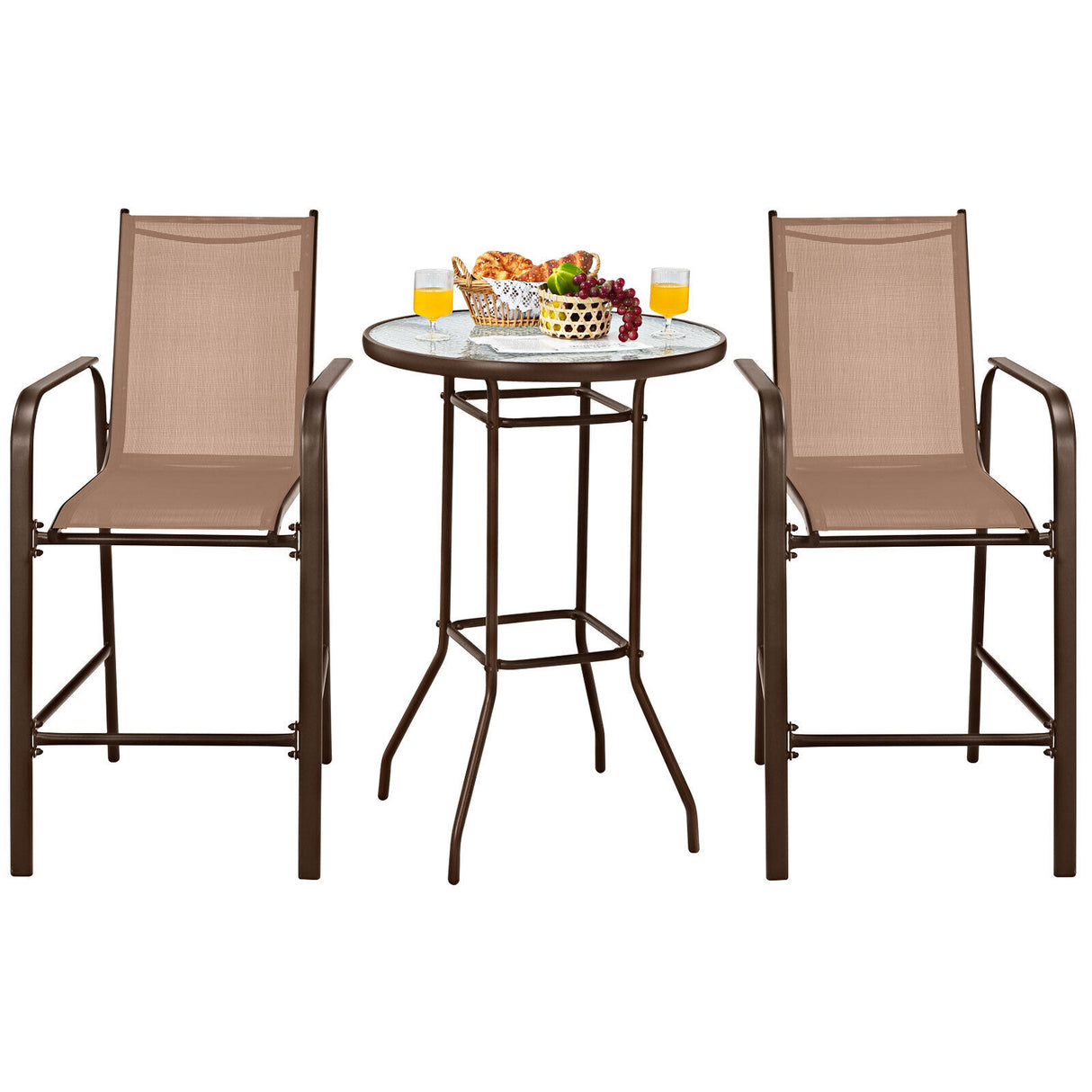 3 Pieces Outdoor Patio Bar Table Stool Set