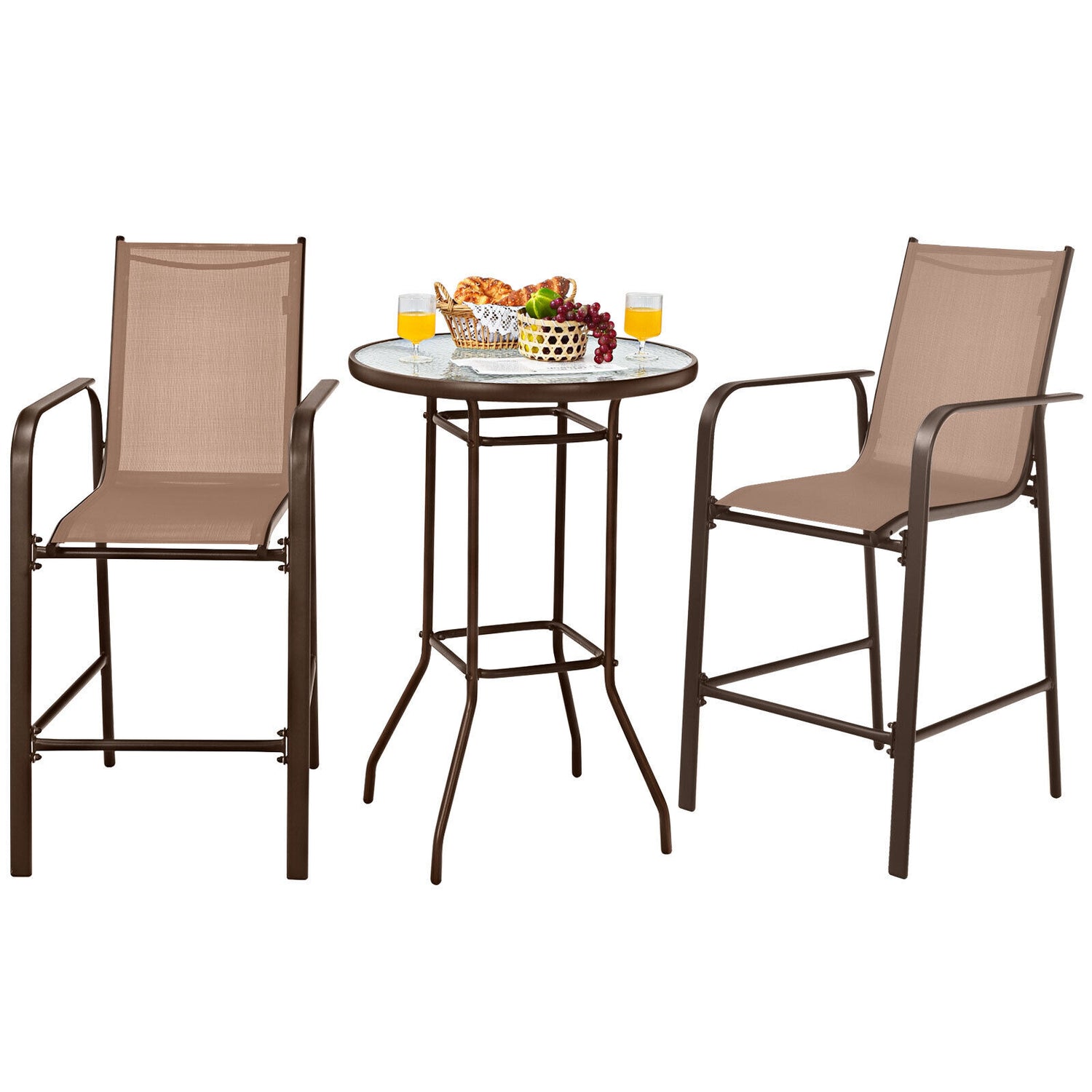 3 Pieces Outdoor Patio Bar Table Stool Set