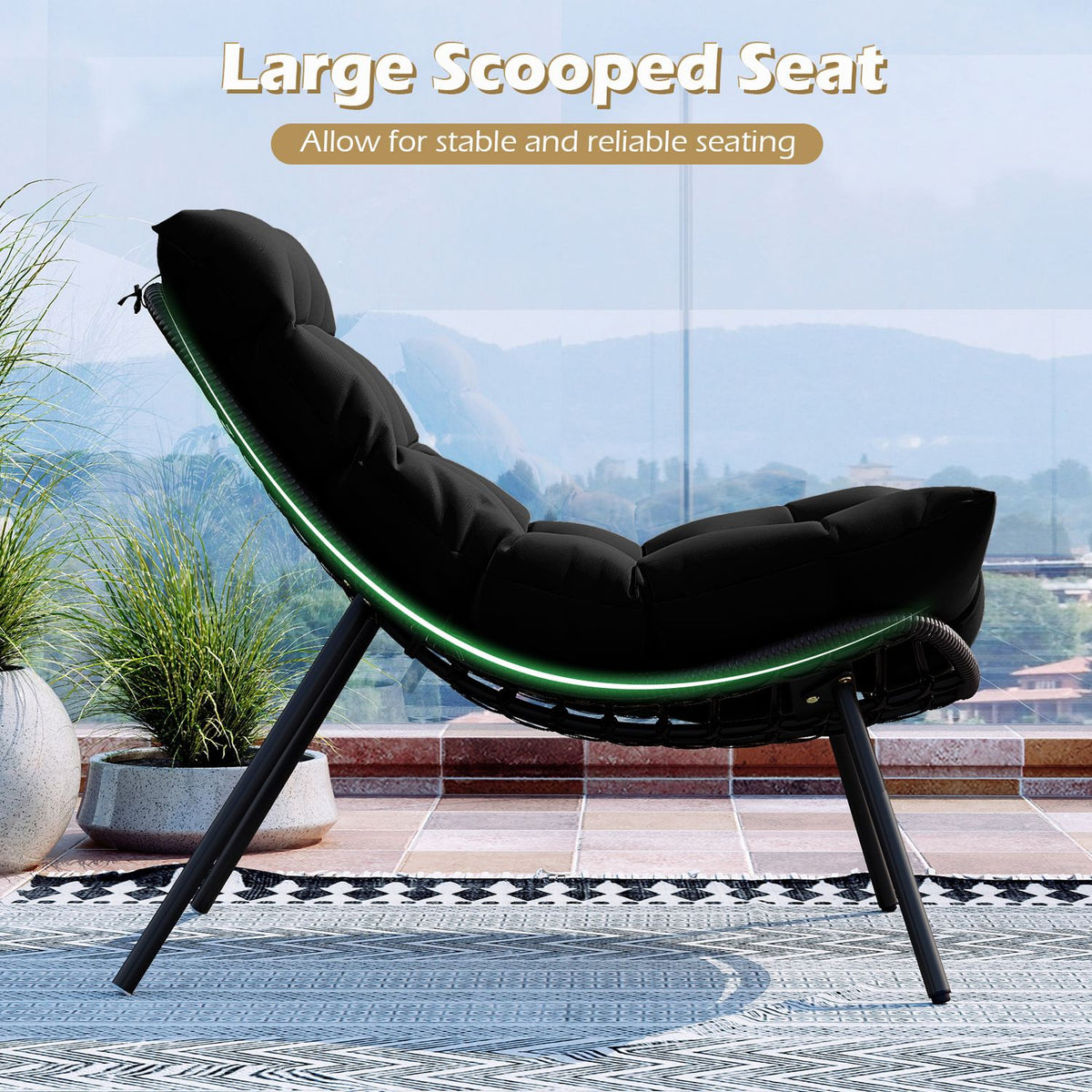 3 Pieces PE Rattan Conversation Set with Cushioned Papasan Chairs